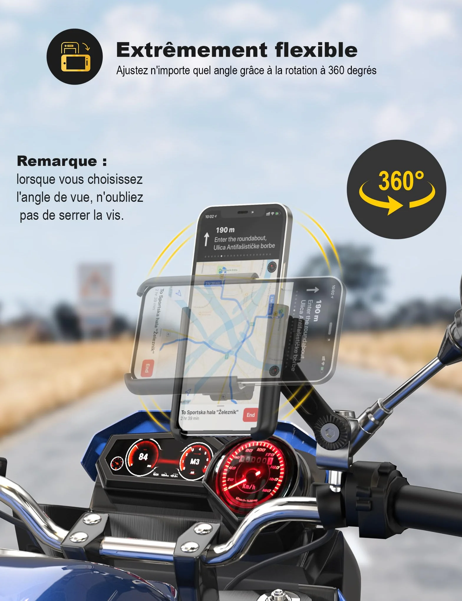 Grefay Support Téléphone de Moto Support Téléphone Scooter Rotatif à 360° Libération Rapide Support Moto Telephone pour 3,5 à 7,0 Pouces Smartphones Appareils