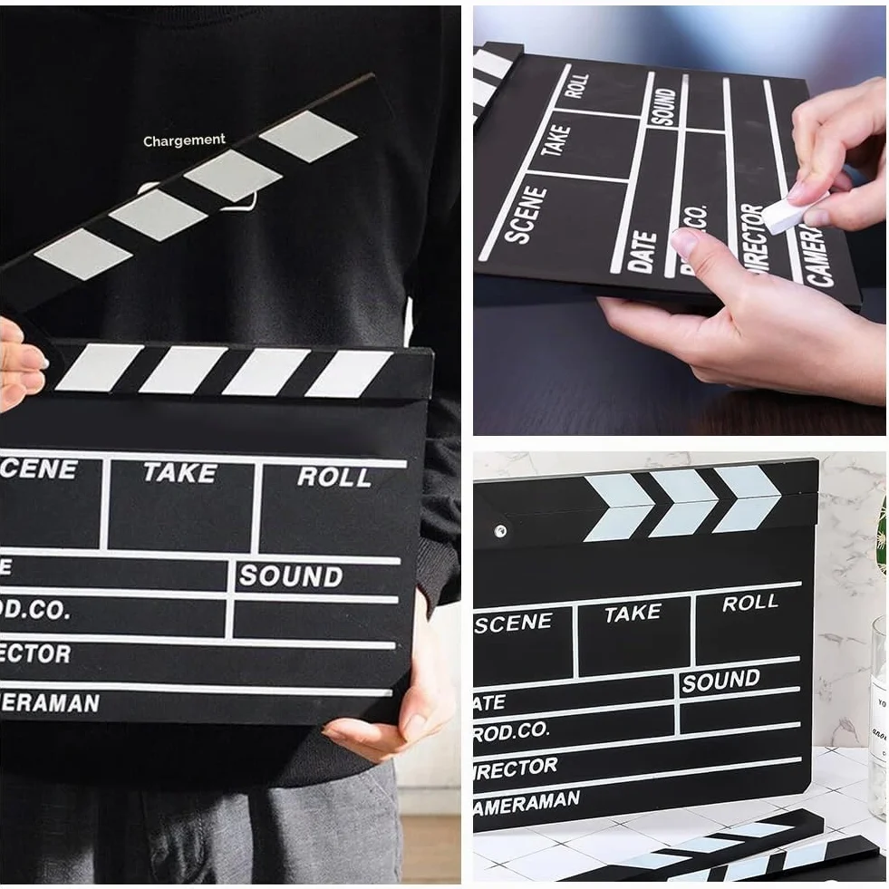 Rabat de Film - 20 x 20 cm - Director Flap Synchronous Flap - pour Film Acrylique - pour Film, séries TV, Accessoires de Prise de Vue, commerciaux (Noir - 1 pièce)