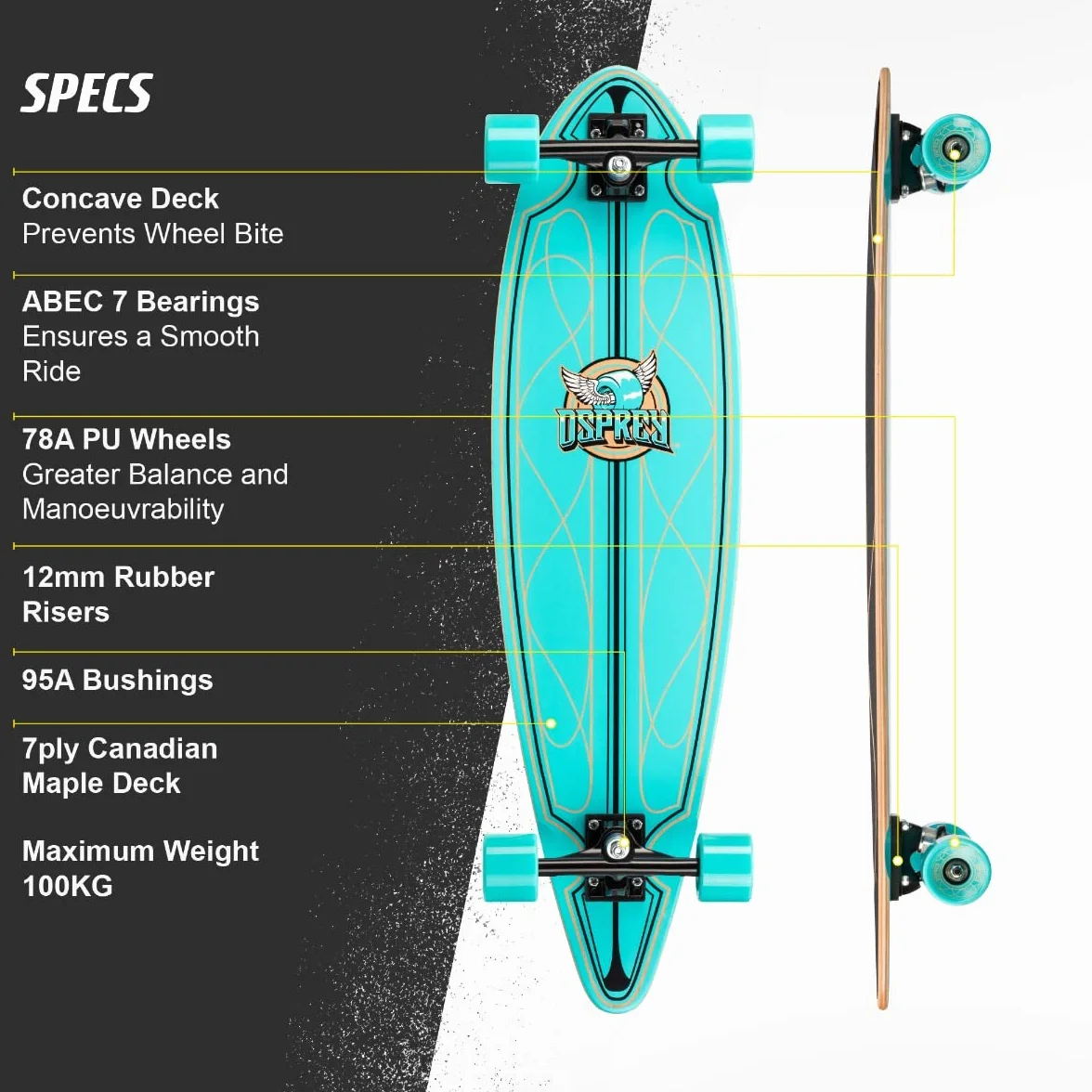 Osprey Pintail Longboard Complet 91,4-116,8 cm Enfants Adultes Plusieurs Tailles