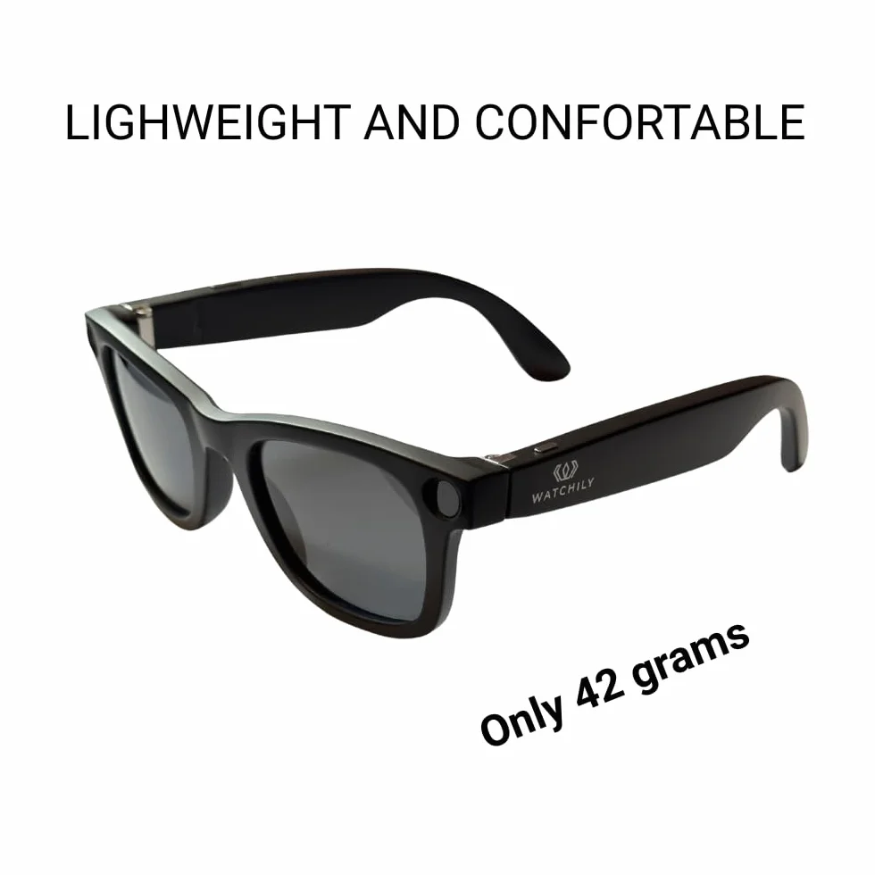 Watchily Lunettes connectées, Caméra Intégrée, ChatGPT – SmartView Pro - Verres Noirs et Transparents