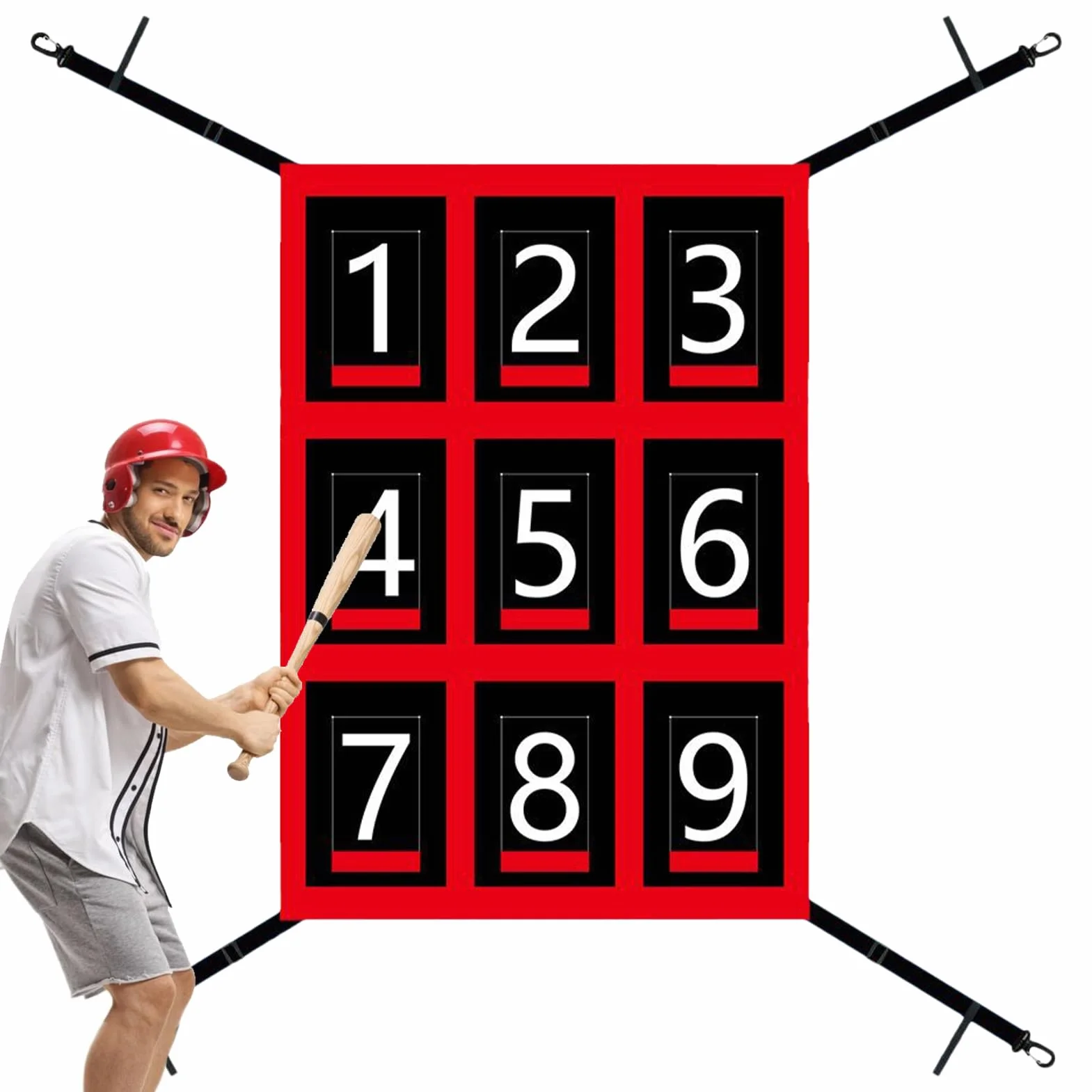 Filet de pitch de baseball avec 9 balles réglables pour exercice de softball