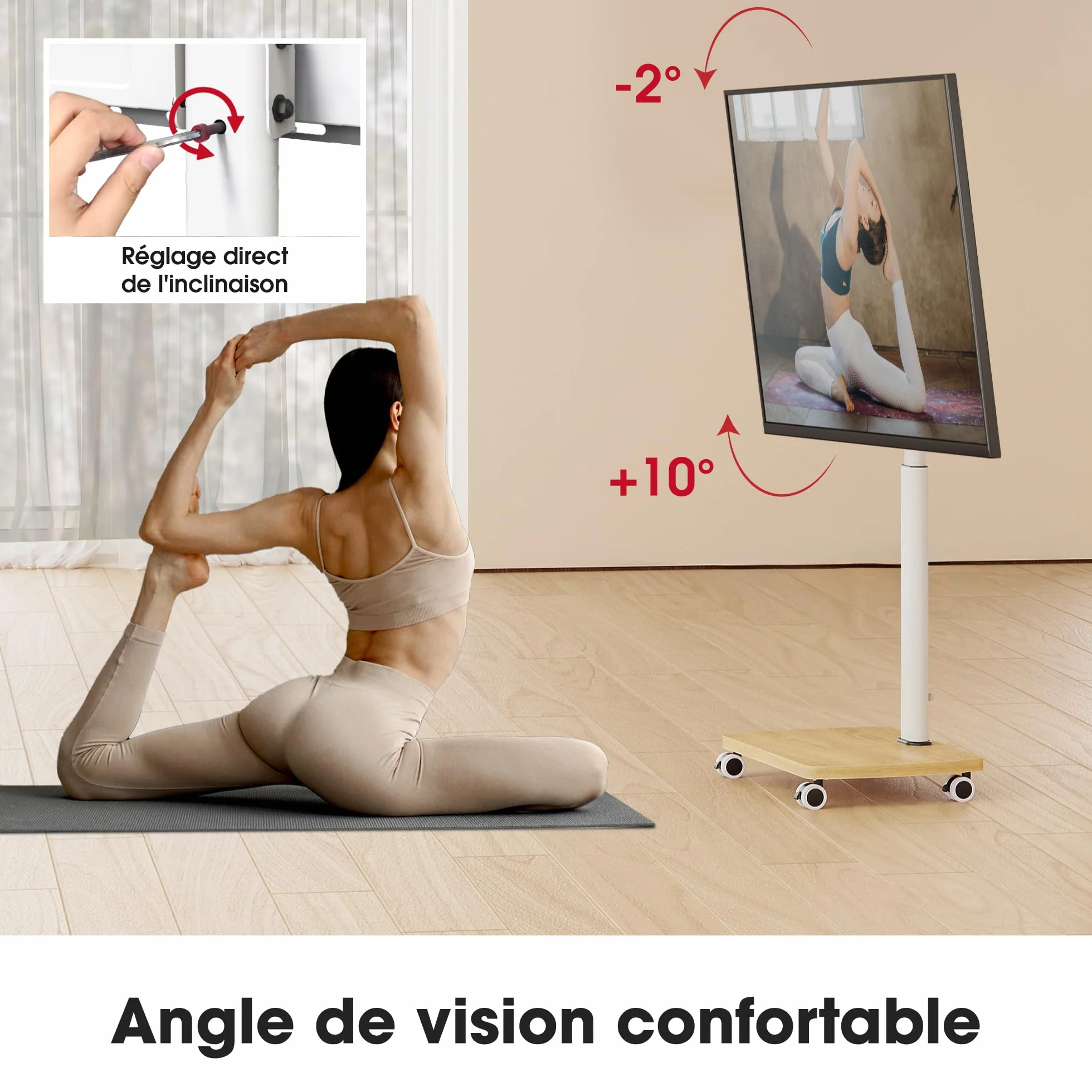 AOKCOS Support TV roulettes pour TV de 32-65 Pouces - Support TV sur Pied Plus Haut 1240 MM-1420 MM Pivotant 60° Inclinaison 12° jusqu'à 40 KG Max. VESA 400x400mm