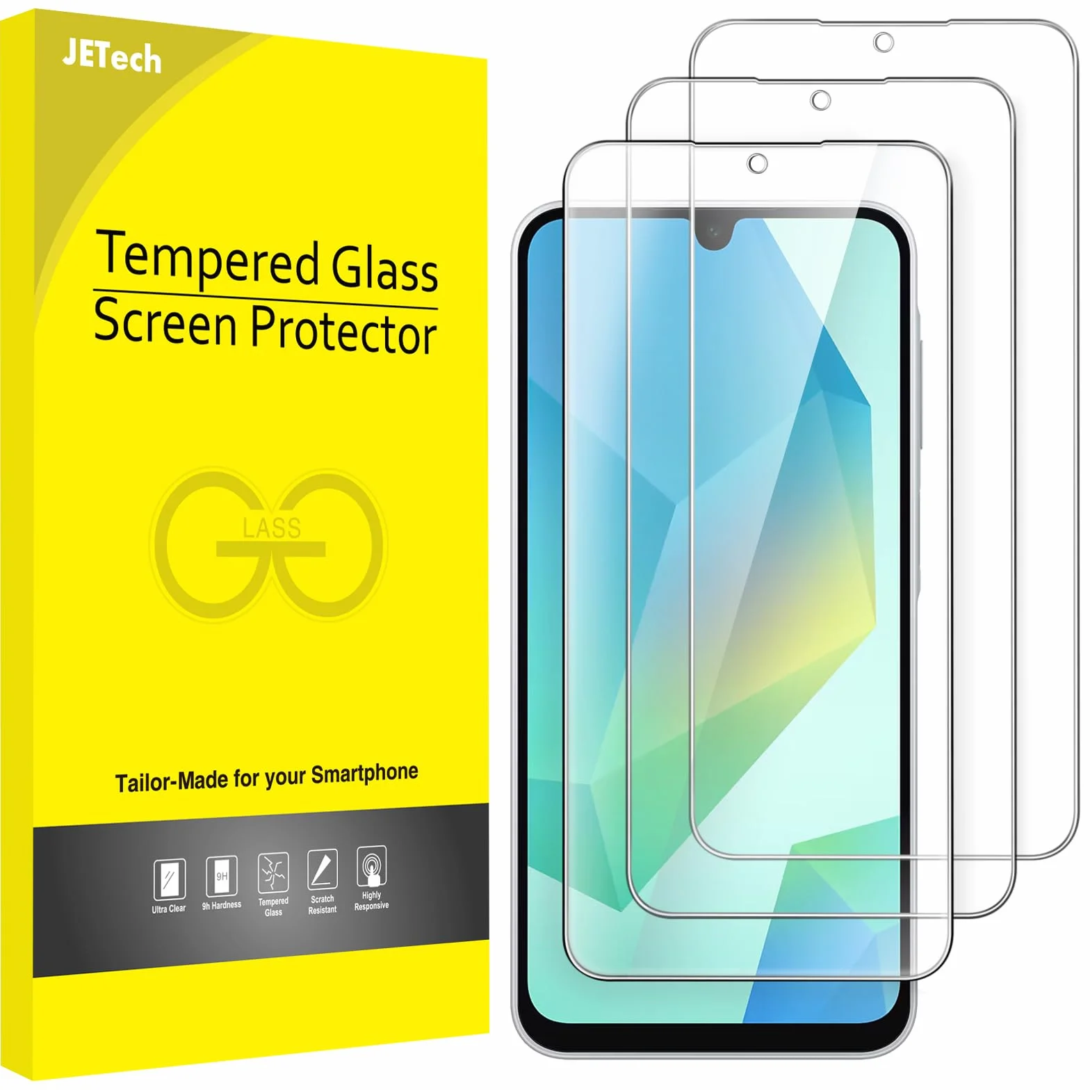 JETech Protection D'écran Verre Trempé 9H pour Samsung Galaxy A16 5G 4G 6,7 Pouces, Lot de 3