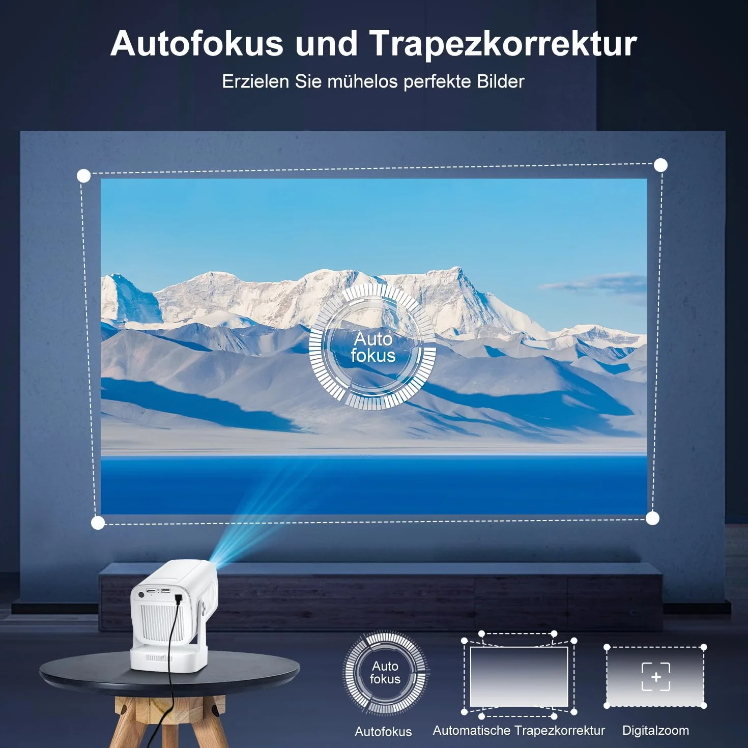 Salange Mini Vidéoprojecteur 8K 1080P Autofocus WiFi 6 Bluetooth 5.4 Auto Keystone 4K Android 14