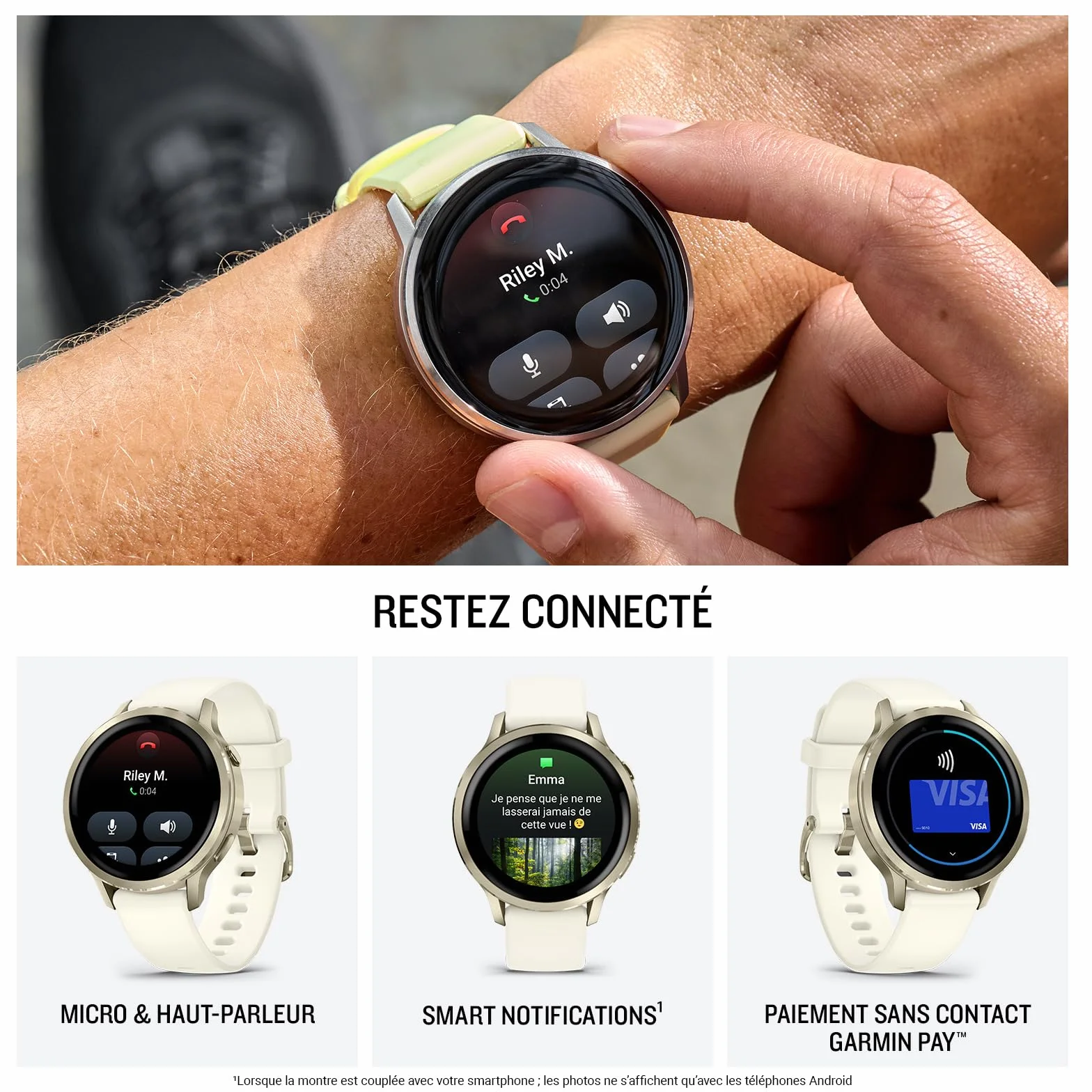 Garmin Venu 4 Montre GPS connectée forme et santé écran Ultra-Lumineux Lampe LED intégrée Beige Lunar Gold Bracelet Ivoire 41mm