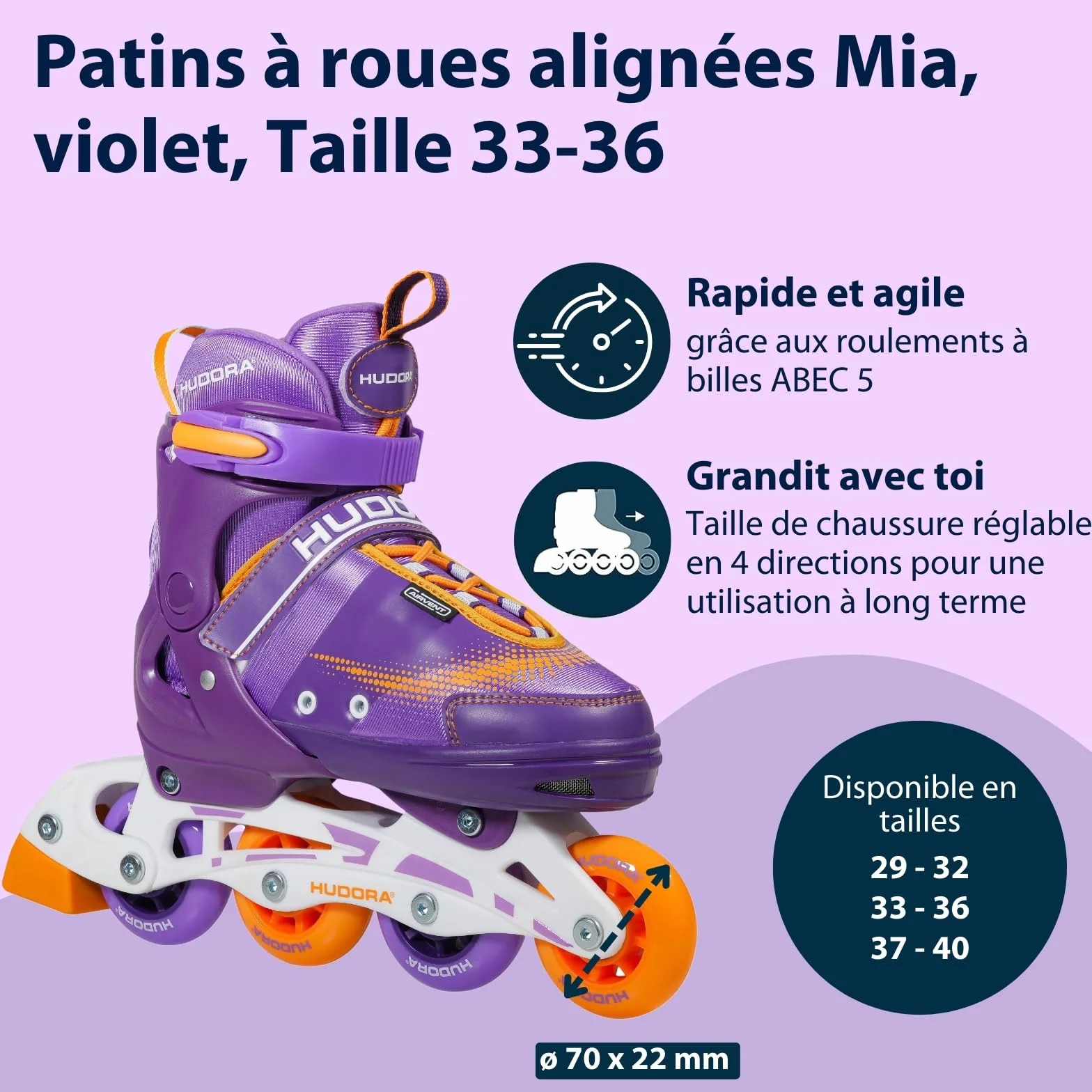 HUDORA Patins à roulettes Mia/Leon réglables en 4 Tailles Enfants Adultes