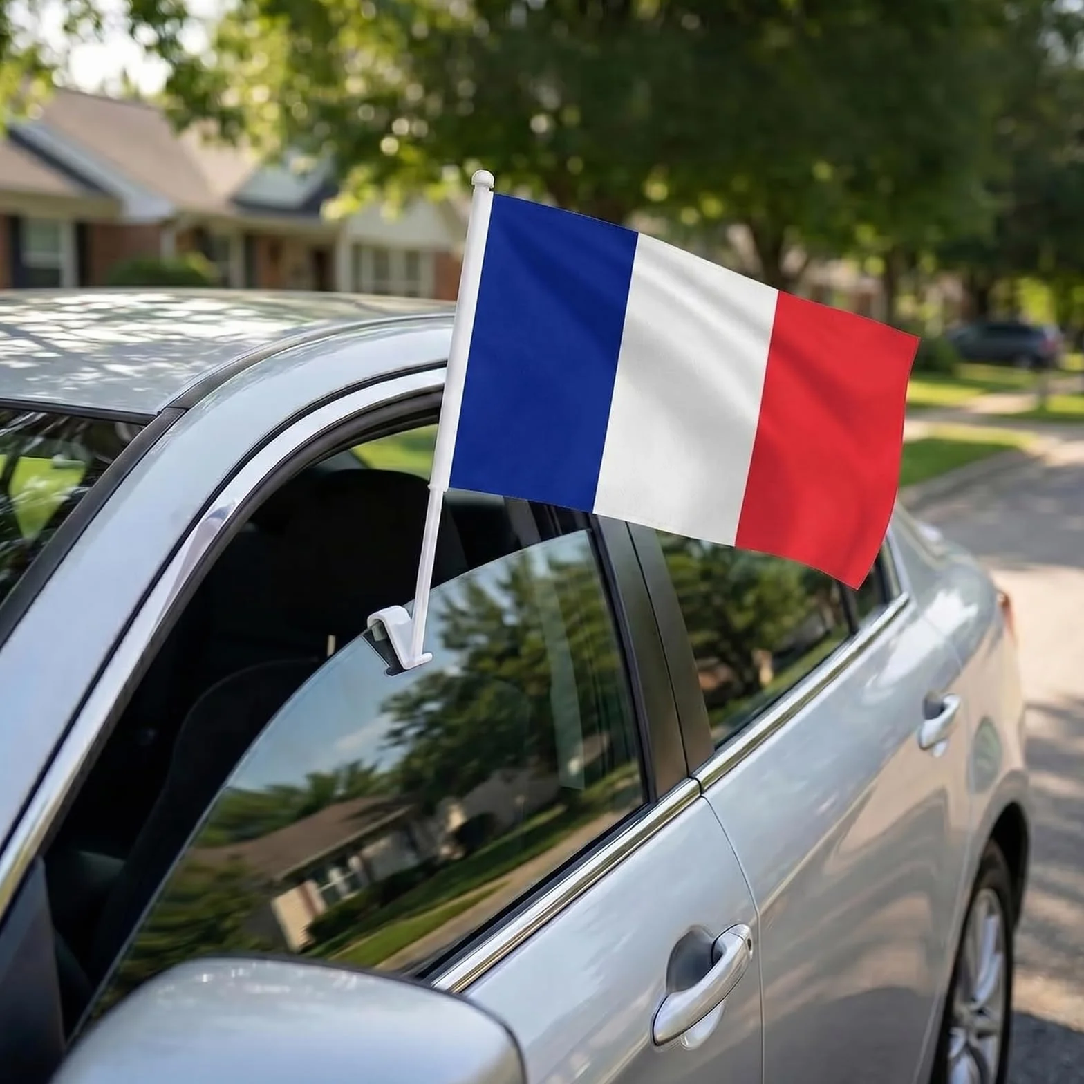 Drapeaux de Voiture France Lot de 2, 30 x 45 cm, Polyester avec Support