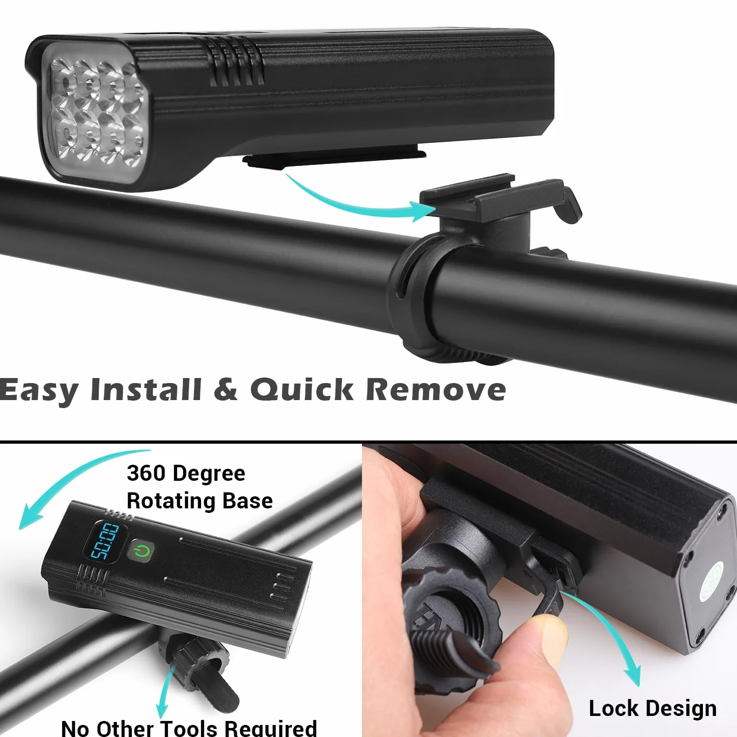Lumiere Velo 8000 Lumens Lampe Velo 8 LED Puissantes 6400mAh Eclairage Velo Rechargeable USB C