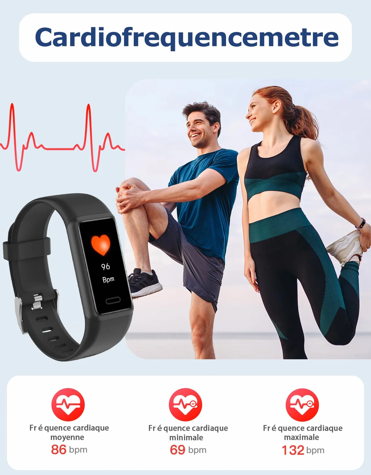 Cloudpoem Montre Connectée Sport IP68 Podomètre Cardiofréquencemètre Suivi Sommeil Calories Android iOS