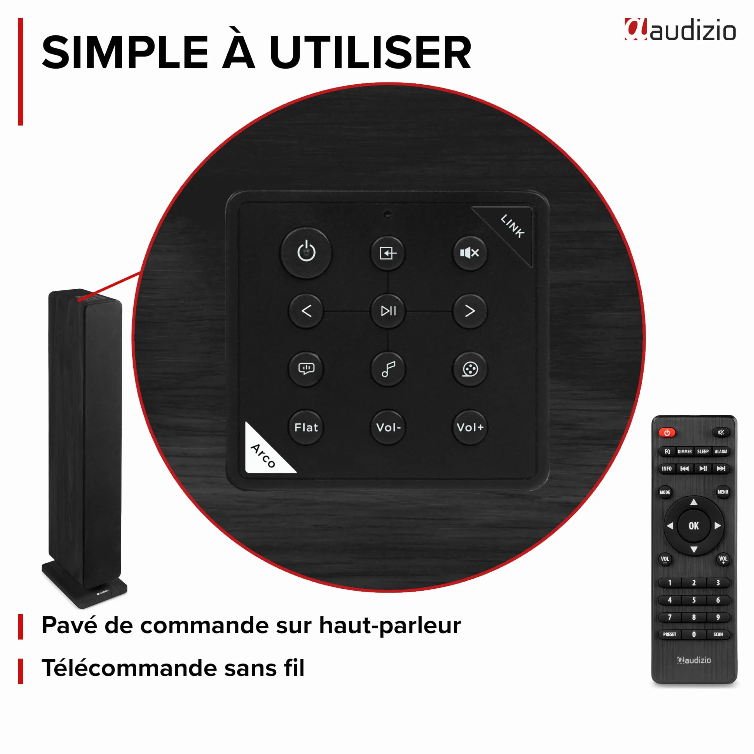 Audizio ARCO Tour de Son Hi-FI Stéréo 320W Noire - Pack Enceintes Colonnes Active + Passive avec BT, USB et Optique Tour de Son Design pour Salon, TV et Musique