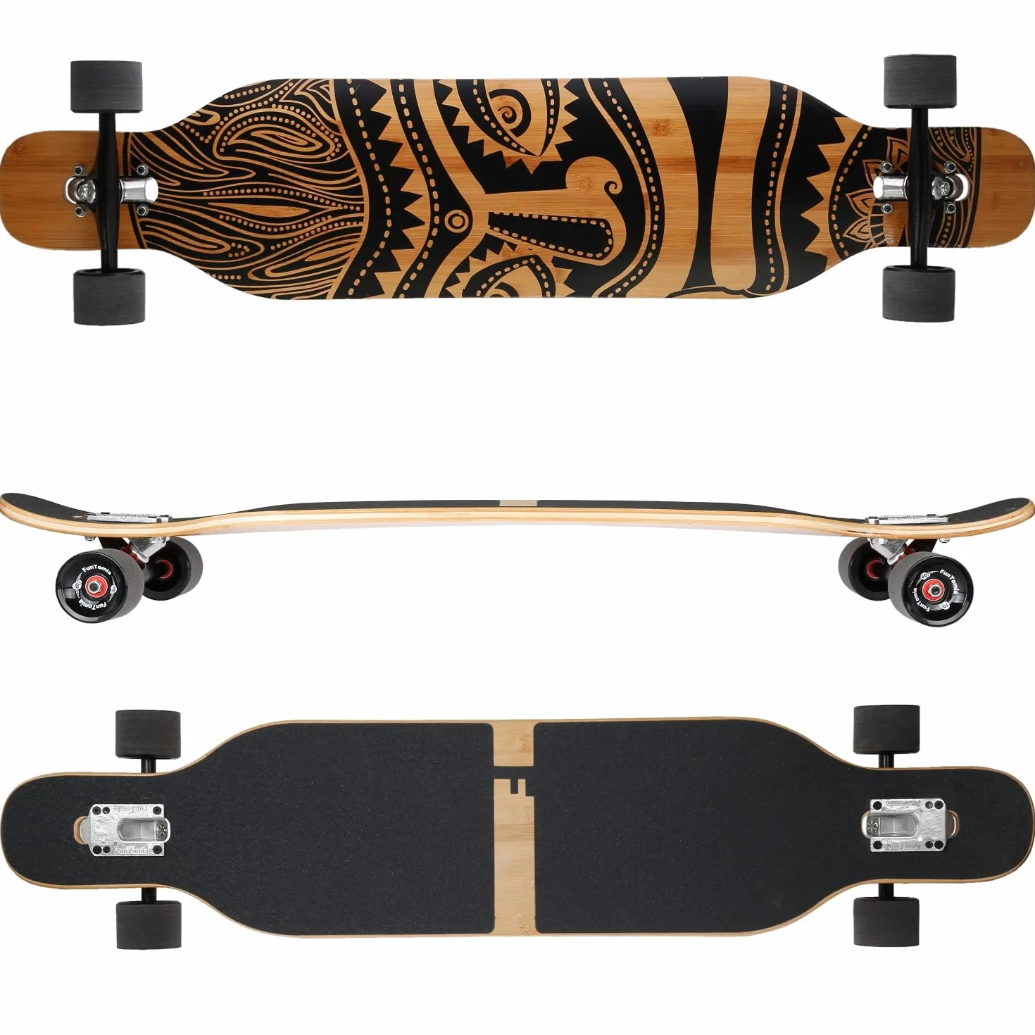 FunTomia Longboard Drop Through Cruiser Complet 3 Niveaux Flexibles Roulements Mach1 Speed Outil en T