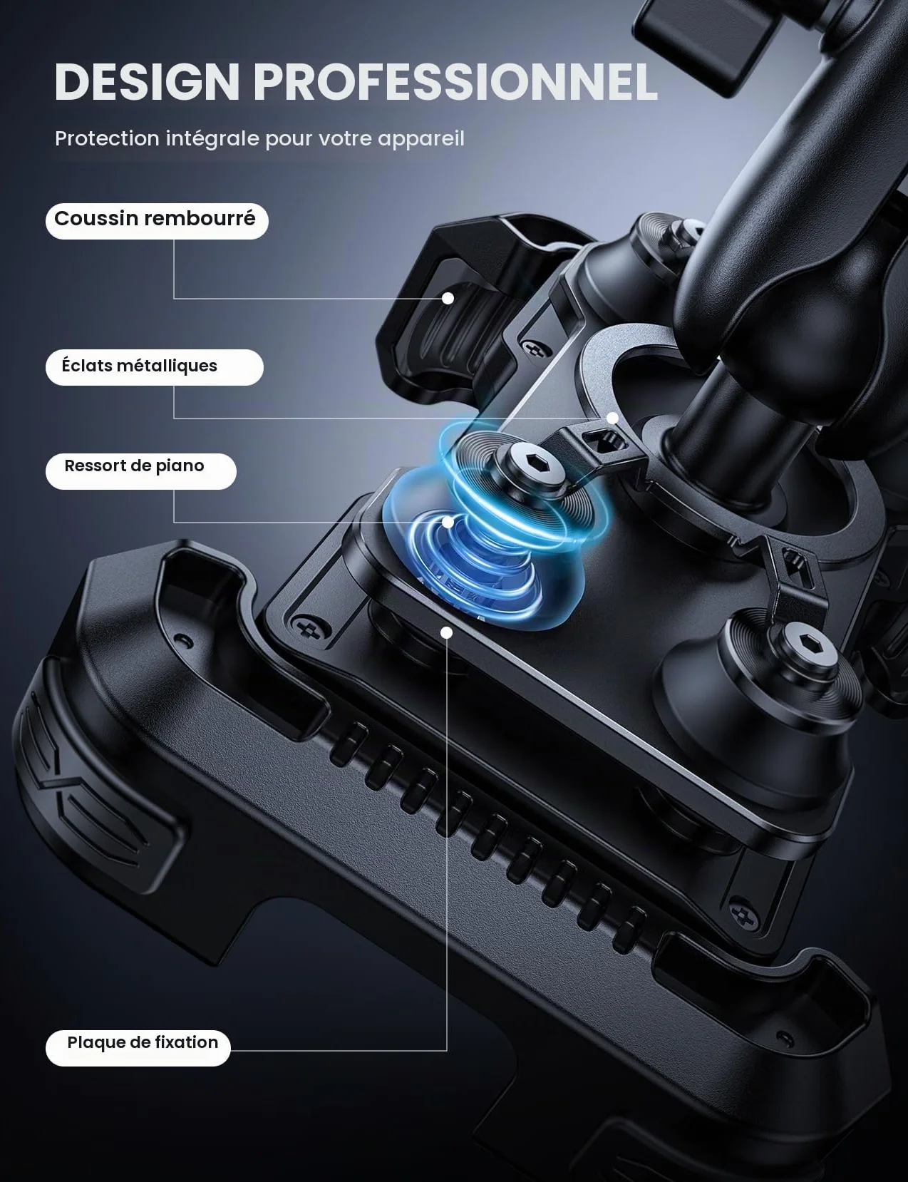 Lamicall Support Téléphone Moto Antivol Double Anti-Vibration Bras Extension Métal pour Guidon Vélo 360° Pivotant iPhone 16 15 14 4,7-6,7"