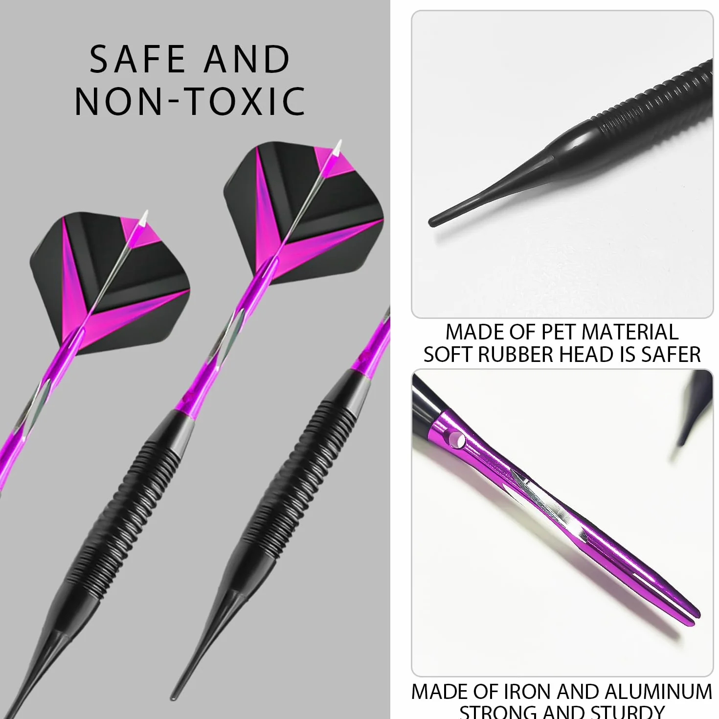 Jeu de fléchettes à pointes en plastique, accessoires de fléchettes souples, fléchettes électroniques (violet)