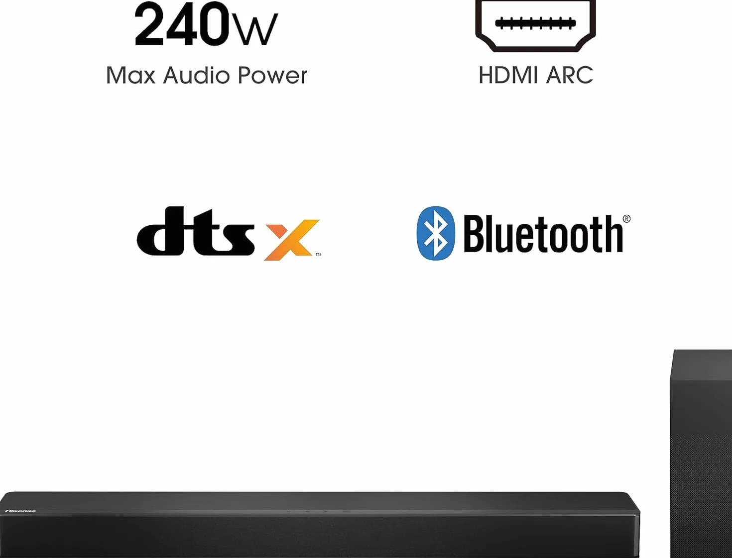 Hisense Barre de Son 2.1 CH 240W H210 DTS Virtual X Caisson de Basse sans Fil HDMI Arc Bluetooth Noir