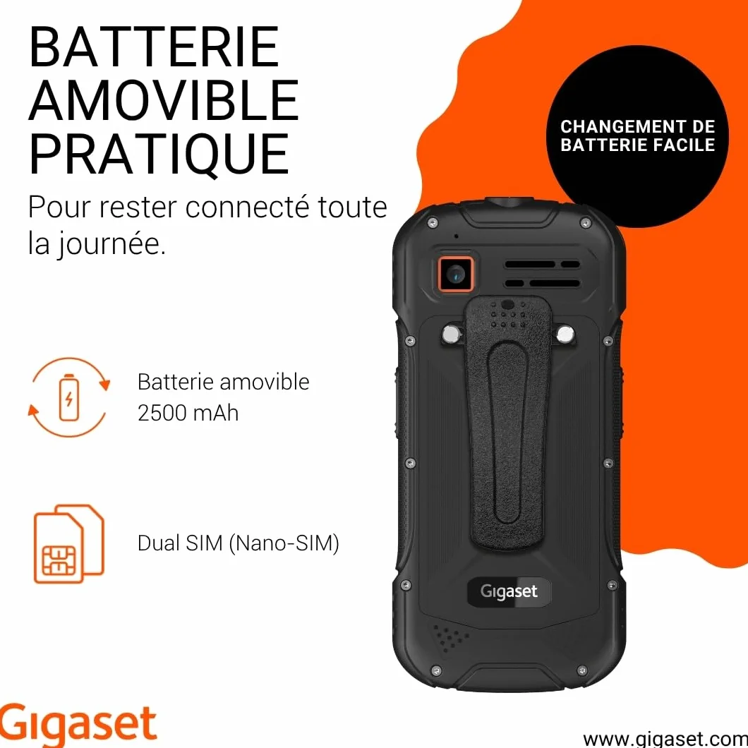 Gigaset GLX8 Plus Téléphone Portable à Touches 4G Robuste IP68 Double SIM Bluetooth 5.0 Écran LCD 2,4" Noir/Orange
