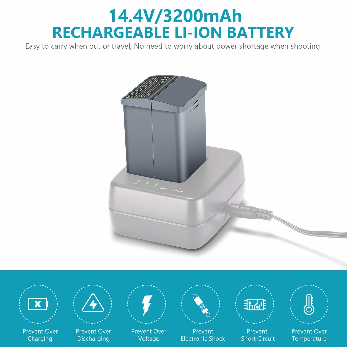 NEEWER 14.4V 3200mAh Li-ION Batterie Flash Rechargeable Haute Capacité Compatible avec NEEWER Q3 et Q3 (2ème Version) Flash Strobe