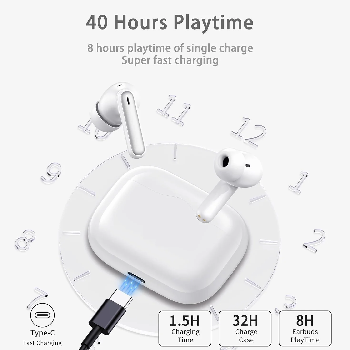 Écouteurs sans Fil Bluetooth 5.4 avec réduction de Bruit,3D Stéréo HiFi, Oreillette Bluetooth sans Fil, IPX7 Écouteurs Étanches Sportif (Noir)