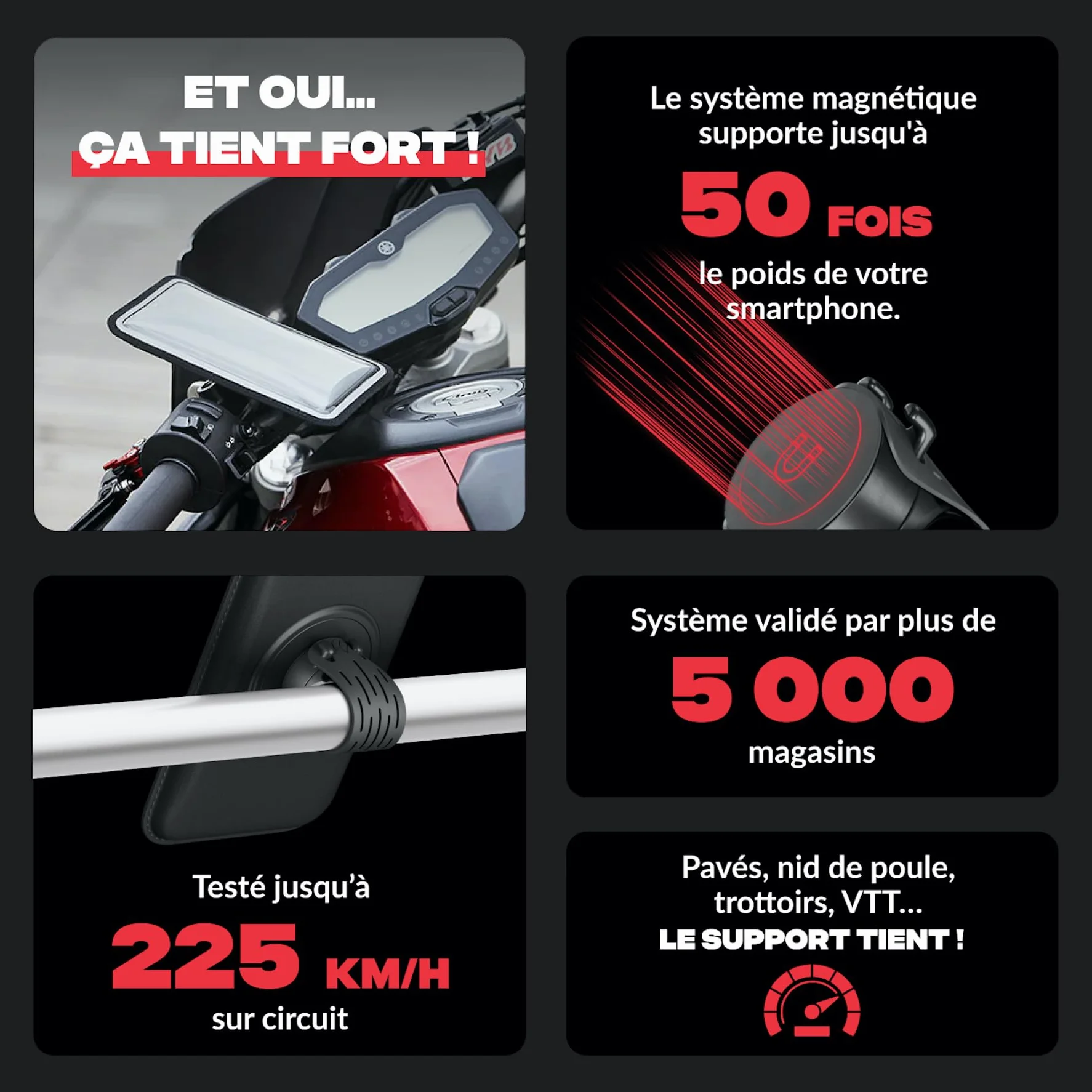 Shapeheart Support Téléphone Moto Pro Magnétique - Fixation Vissée Anti-Vibrations Guidon - Pochette Étanche XL Tactile - Housse Imperméable Moto, Scooter - Système Stable et Amovible