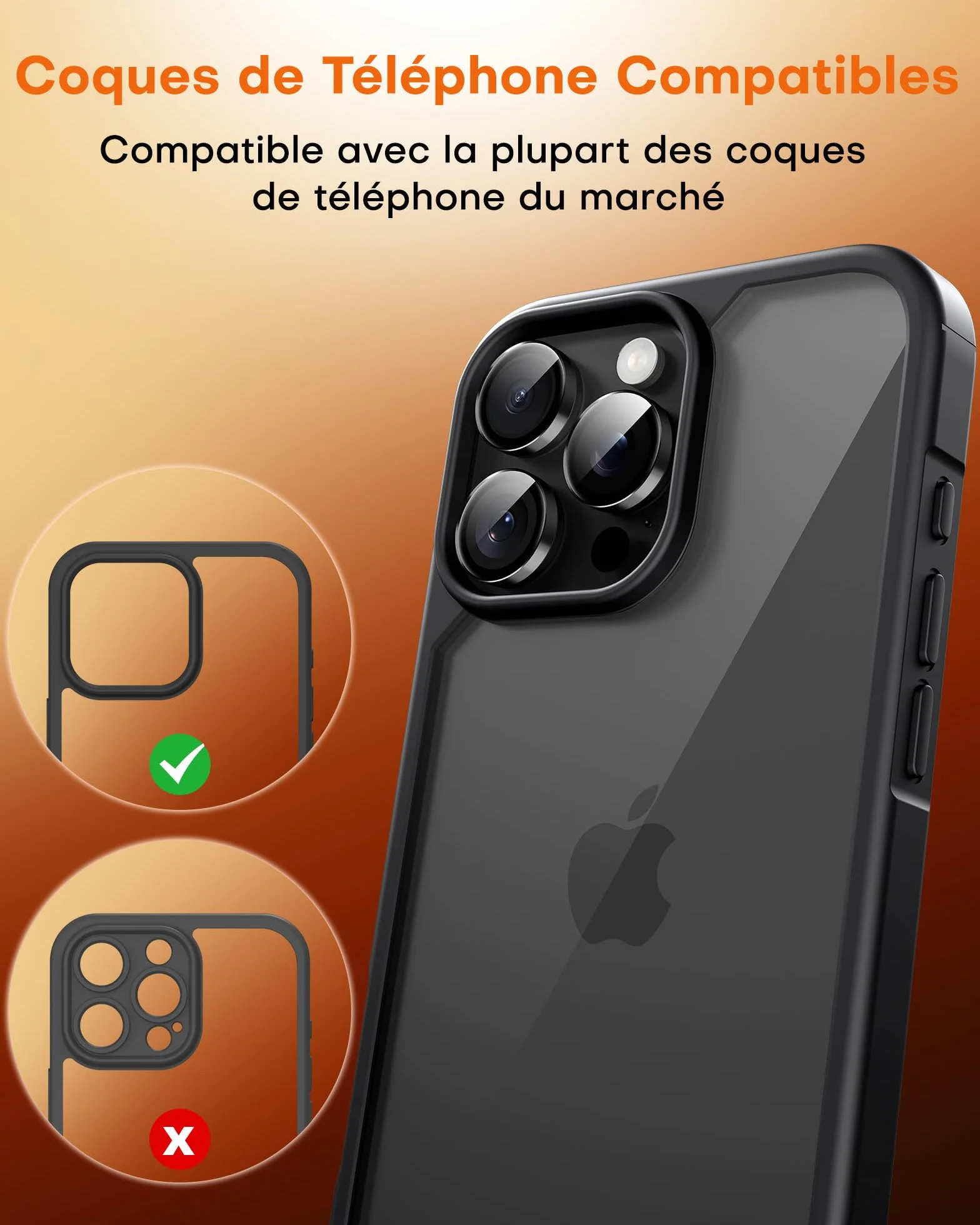 TOCOL Lot de 2 Protection Caméra pour iPhone 16 Pro Max, iPhone 16 Pro, Résistant aux Rayures, Antichoc, Anti-Buée, Installation Facile, Verre Trempé HD Protections d'Objectif, Noir