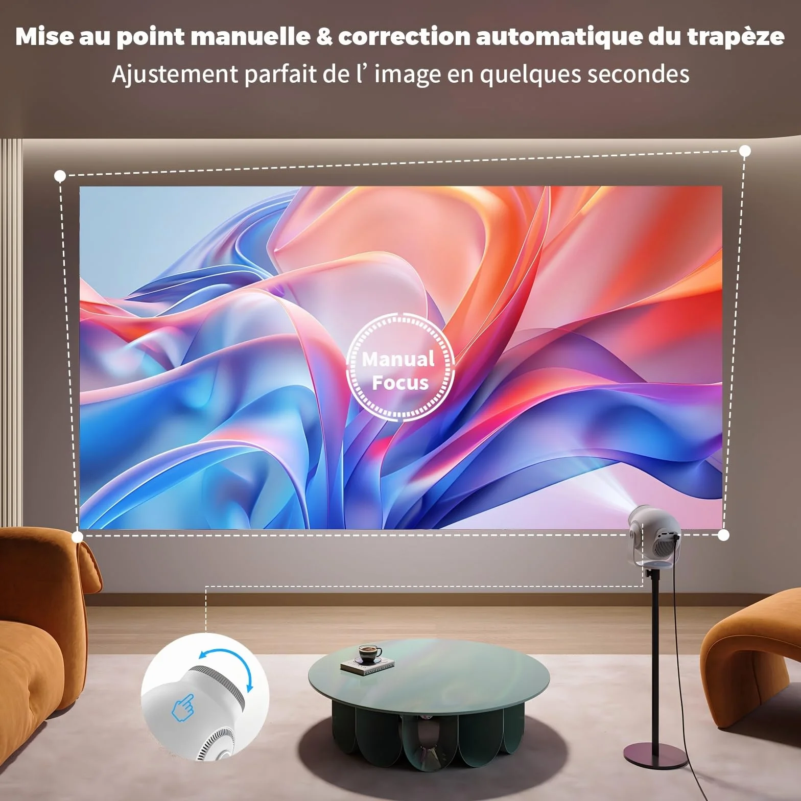 [App intégrée] Mini Projecteur Portable WiFi 6 et Bluetooth 5.4, 480 ANSI Lumens, Vidéoprojecteur 1080P et Décodage 4K, Projecteur Vidéo pour Chambre, Cinéma à Domicile et Extérieur