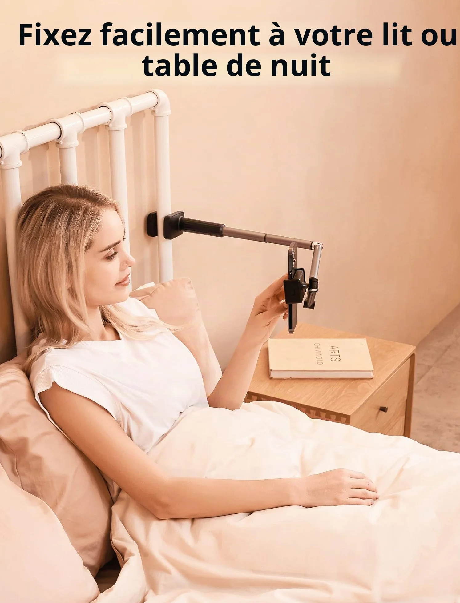 JSAUX Support de téléphone pour Bureau et lit, Support de téléphone Flexible Universel à 360° avec Pince de Serrage pour Table de Chevet, Compatible avec iPhone 14, 13, 12, 11, etc. [Noir]