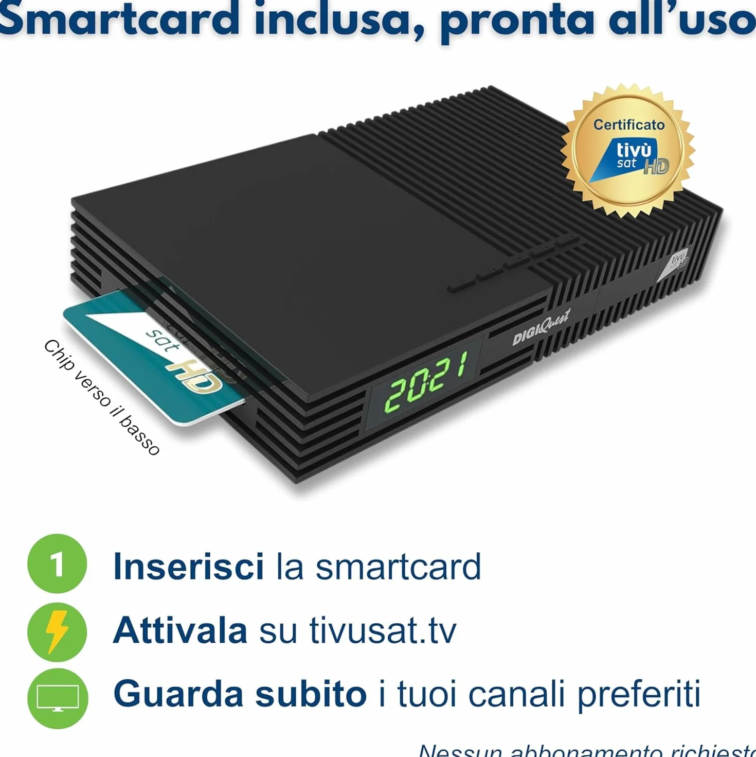 DIGIQUEST Décodeur Tivùsat Ti9, DVB-S2 | VOITURE INSTALLANTE | Double télécommande 2 en 1 dont une avec grandes touches | Carte intelligente Tivùsat incluse | HDR |Fonction d'enregistrement activable