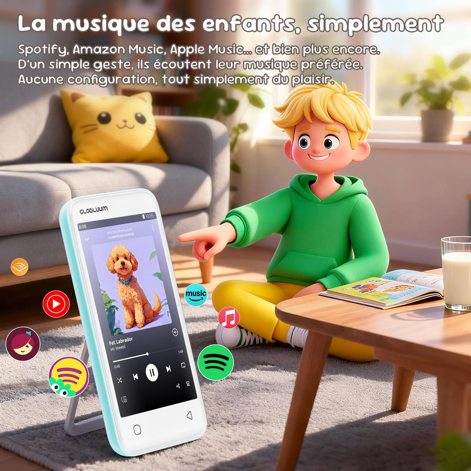 Lecteur MP3 Enfants 16 Go Bluetooth Wi-Fi Spotify Audible Vert Menthe