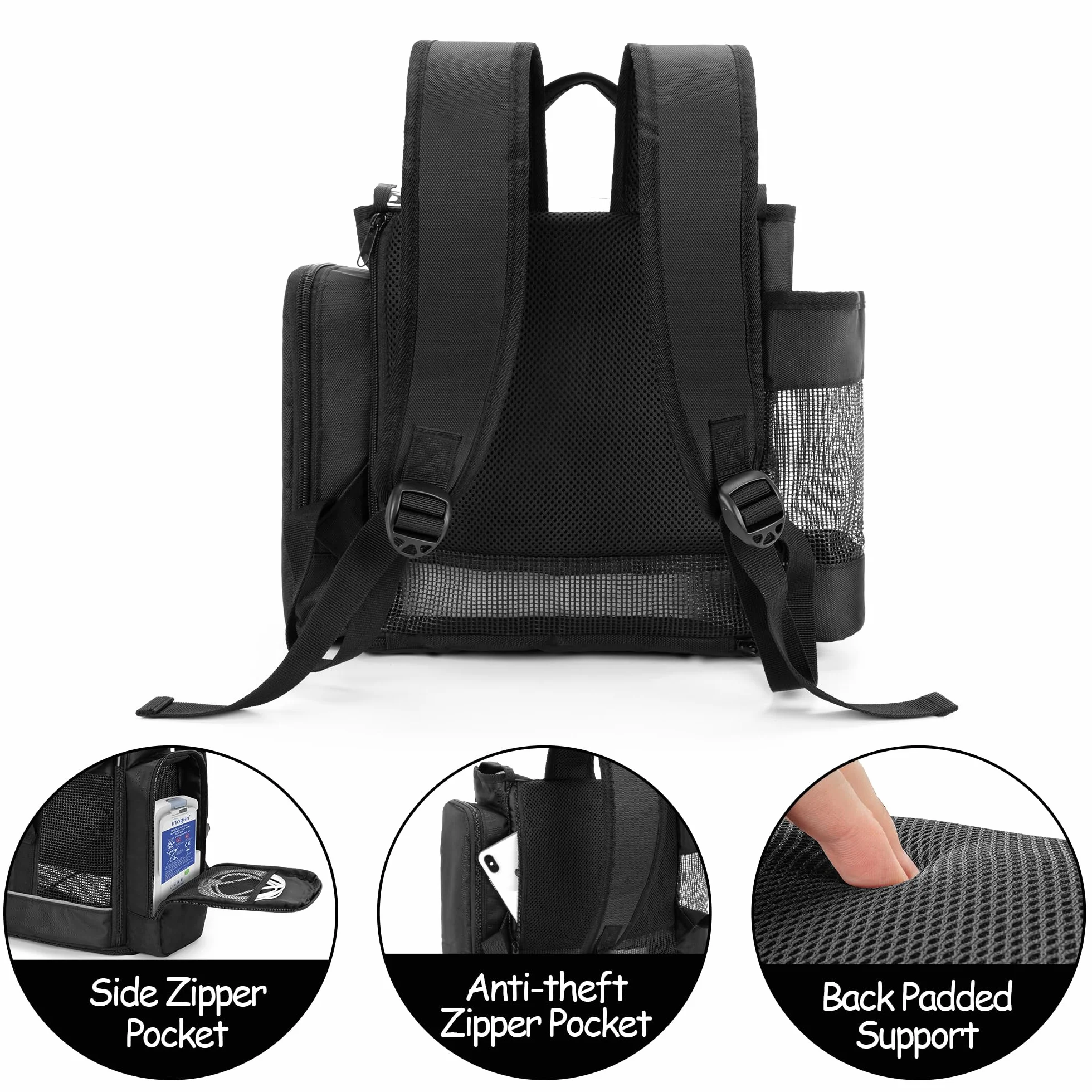 CURMIO Sac à dos portable pour concentrateur d'oxygène compatible avec Inogen One, Oxygo, Caire Units, SimplyGo Mini, POC Sac de voyage pour l'appareil et les accessoires, (Design Breveté), Noir