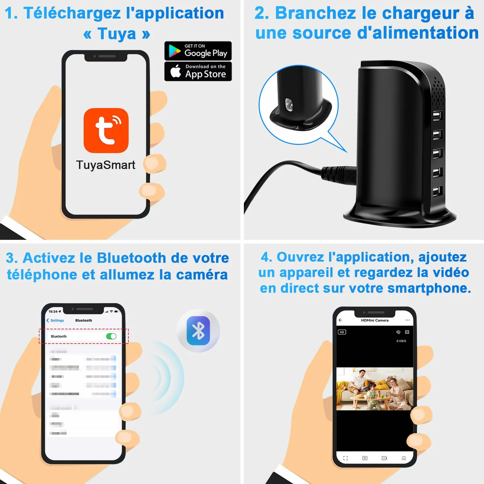 Caméra Espion WiFi 2.4 & 5G, Chargeur USB à 5 Ports avec Mini Caméra Espion Cachée, HD 1080P Micro Camera Cachée WiFi Supportant la Détection de Mouvement et l'enregistrement en Boucle