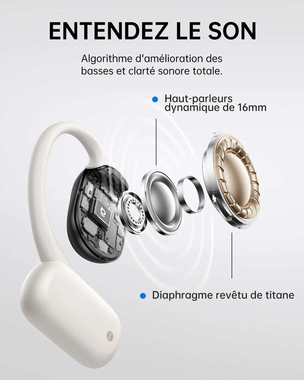 Baseus Bowie MF1 Casque Bluetooth Ouvert Acoustique Dirigé Basses Puissantes Ultra Léger IPX4 Étanche Microphones ENC Écouteurs sans Fil Bluetooth 5.4 pour Course à Pied Entraînement Fitness