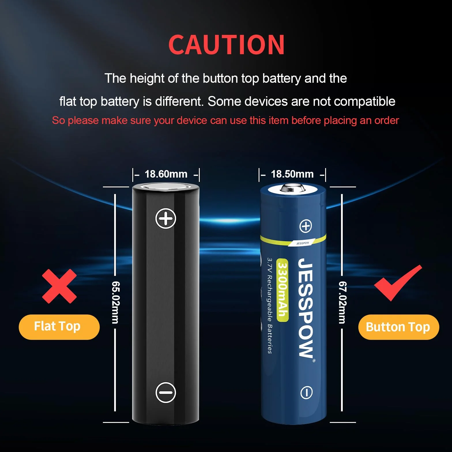 Piles Rechargeables 3.7V 3300mAh Button Top Batterie Haute Capacité pour Lampe de Poche Sonnette Télécommandée 4Pcs
