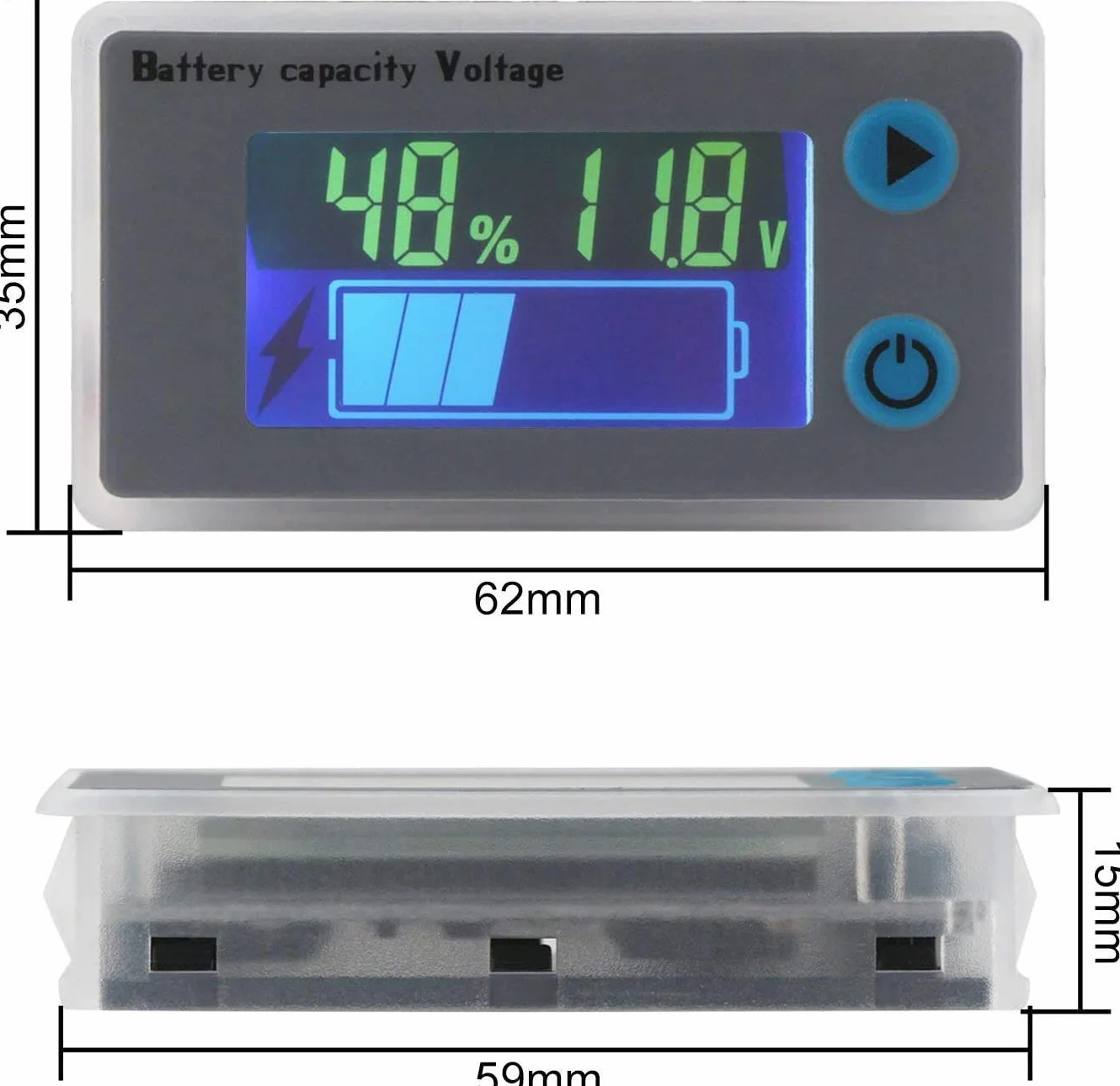 DollaTek 2PCS 10-100V Niveau de batterie Programmable Tension Indicateur de température Jauge 12V 24V 36V 48V Affichage LCD Indicateur de pourcentage Testeur