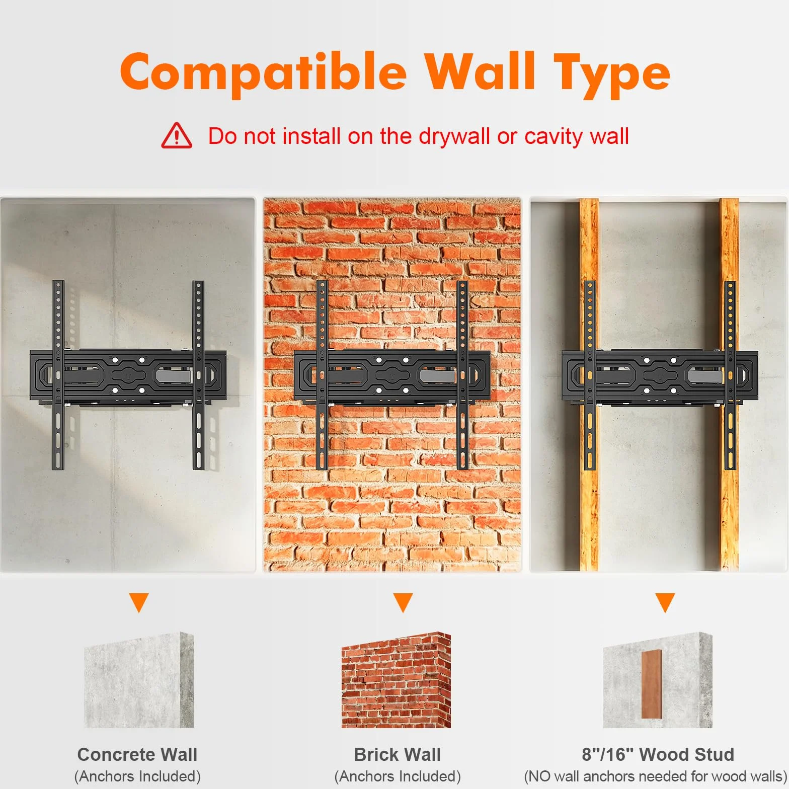 GRIFEMA GB1006-4 Support Mural TV 26-65 Pouces, Fixation Murale TV Contenir Jusqu'à 35KG, Accroche Television Mural Orientable,Inclinable et Extensible, Max Vesa 400x400mm pour Plat/Incurvé