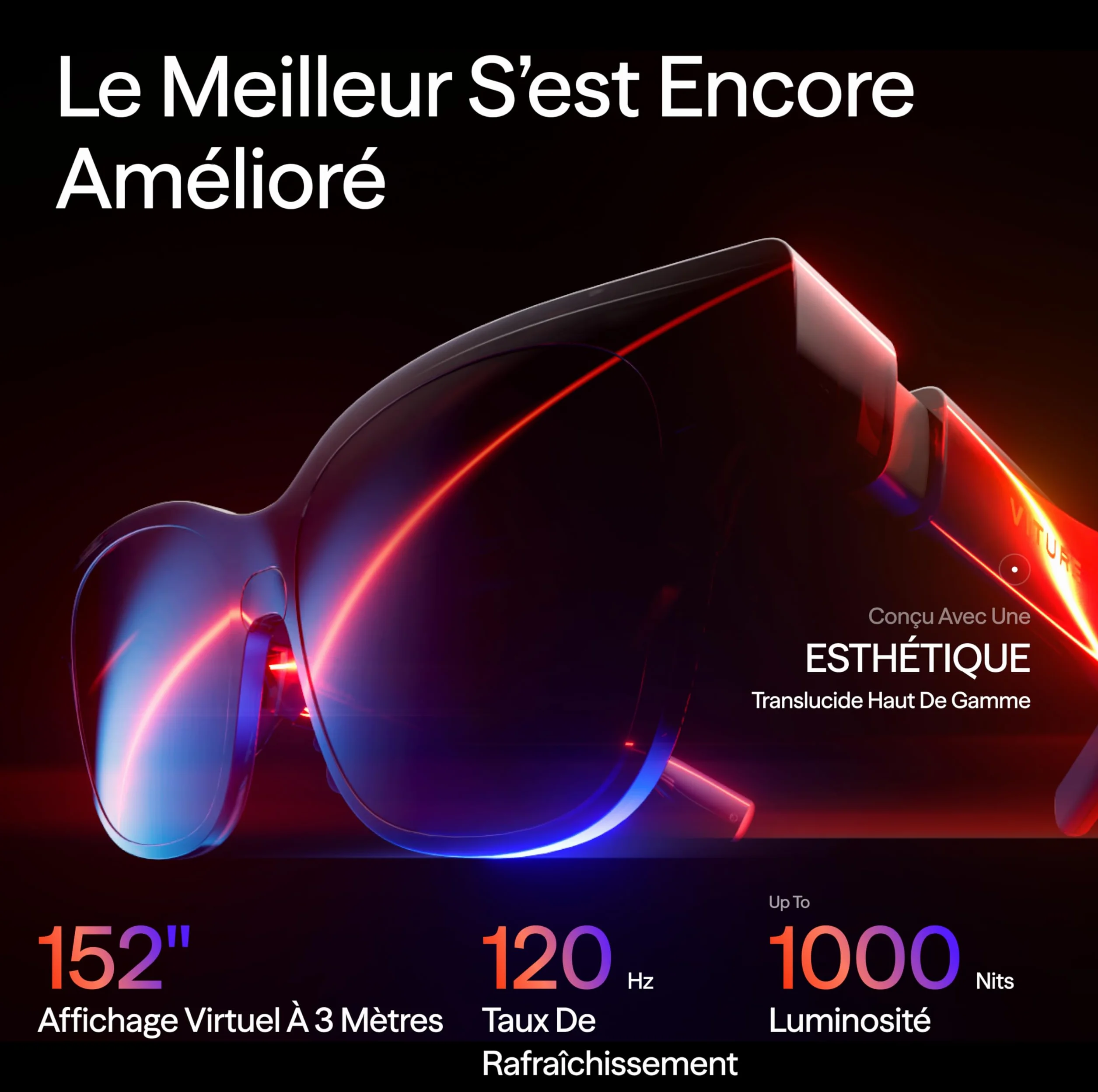 VITURE Lunettes XR Luma Pro — Écran Ultra Net de 152” en 1200p 120Hz, FOV 52°, Film Électrochrome, Harman Audio, Compatibles avec iPhone 17/16/15, Android, Mac, PC, Steam Deck, Switch 2 – Standard