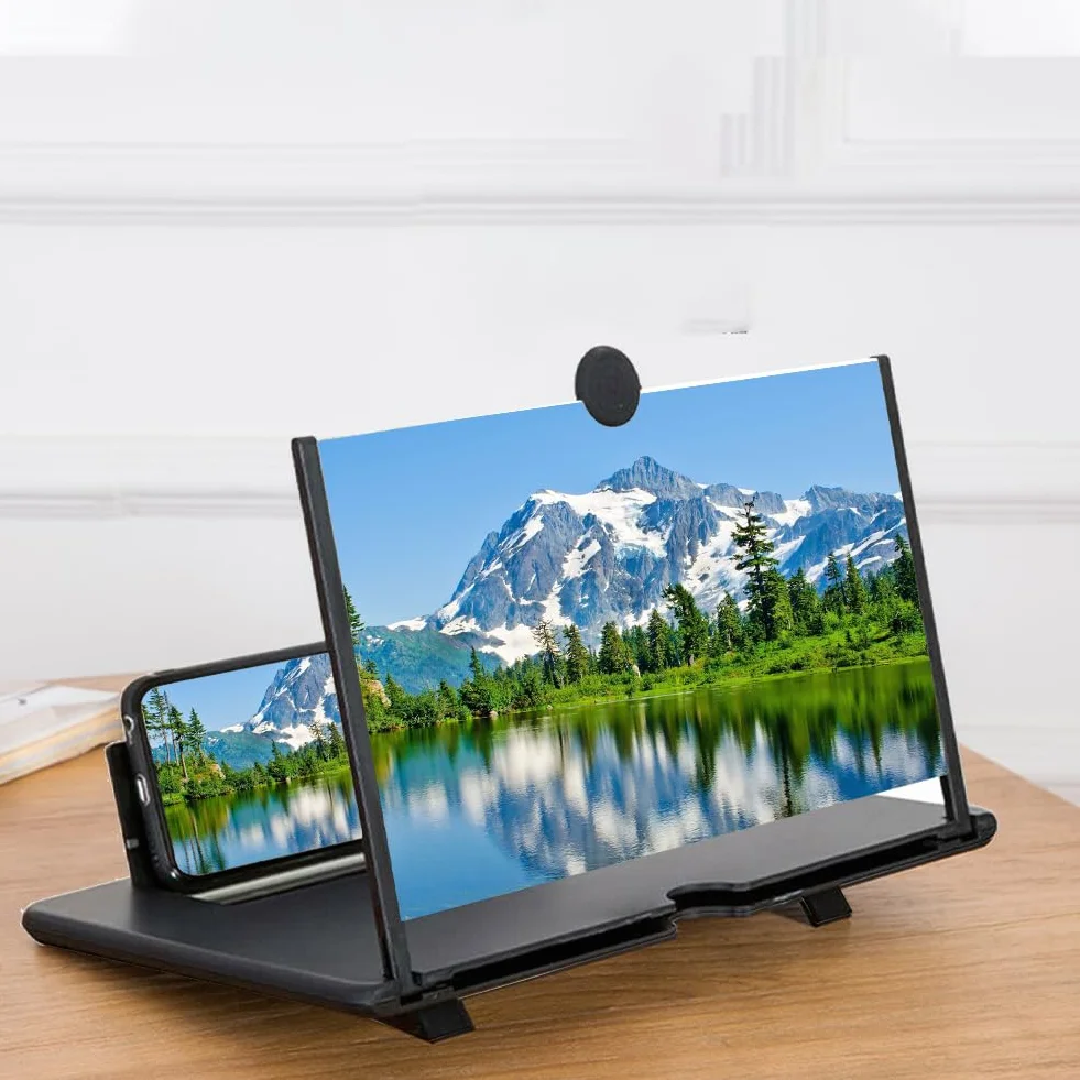 Téléphone Agrandisseur Ecran, Loupe Grossissante pour Téléphone, 3D Amplificateur D'écran, Loupe pour Écran de Téléphone, Compatible avec Tous Les Smartphones, 14 Pouces, Noir