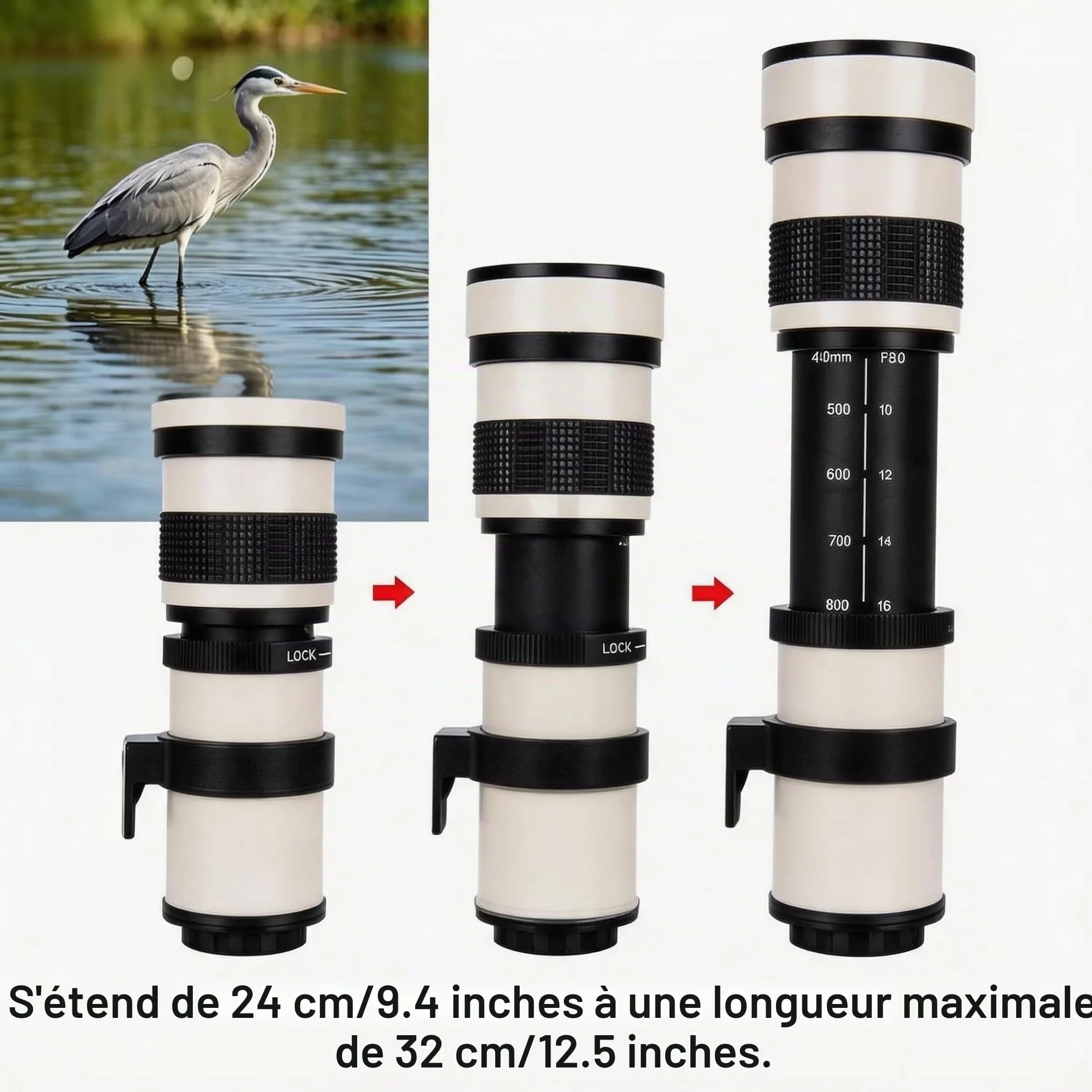 JINTU Téléobjectif 420-800mm EF Objectif Zoom Manuel pour Canon SLR Nikon