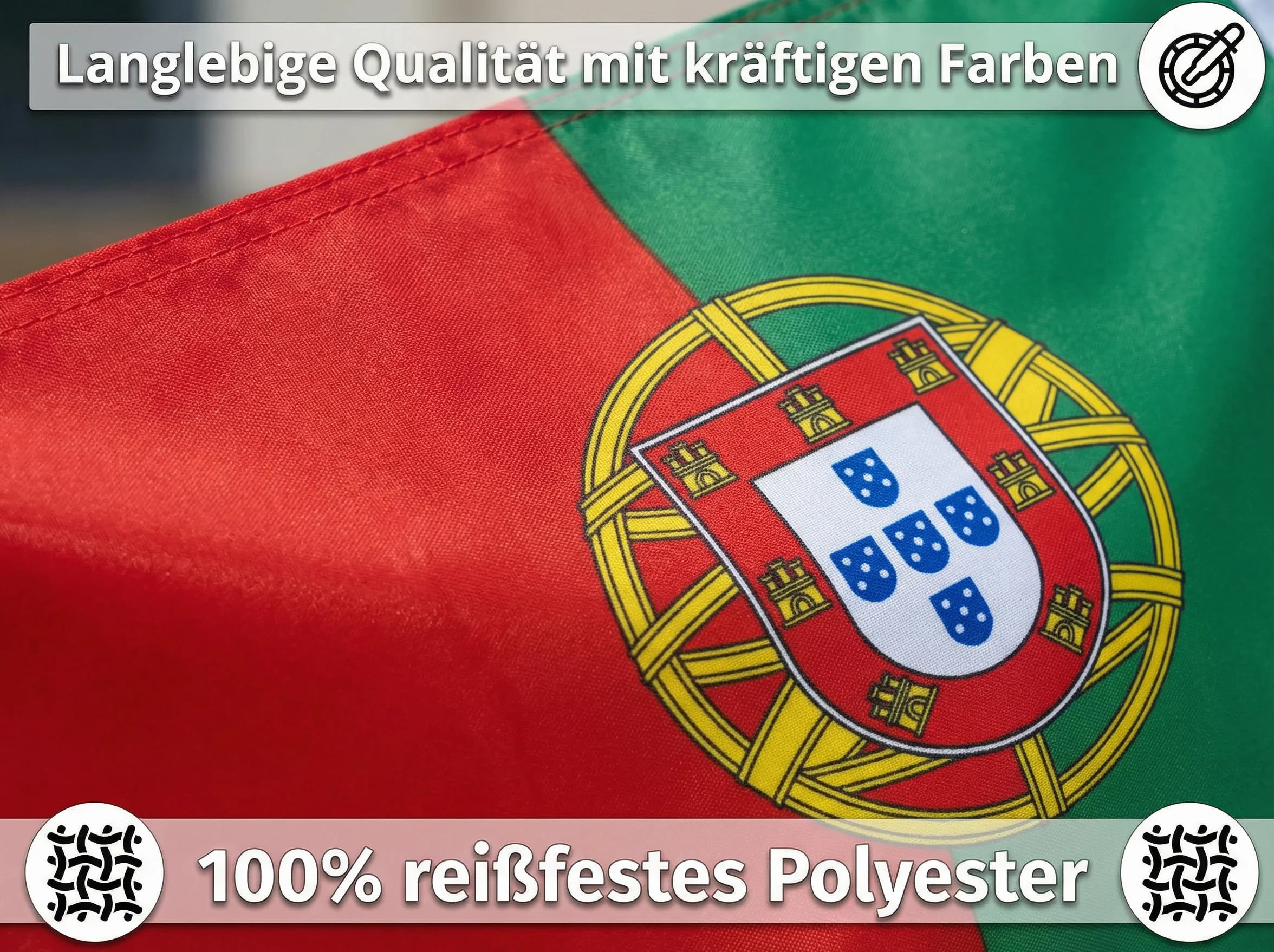 Drapeau Portugal XXL 150x250 cm avec autocollant et 3 œillets métalliques