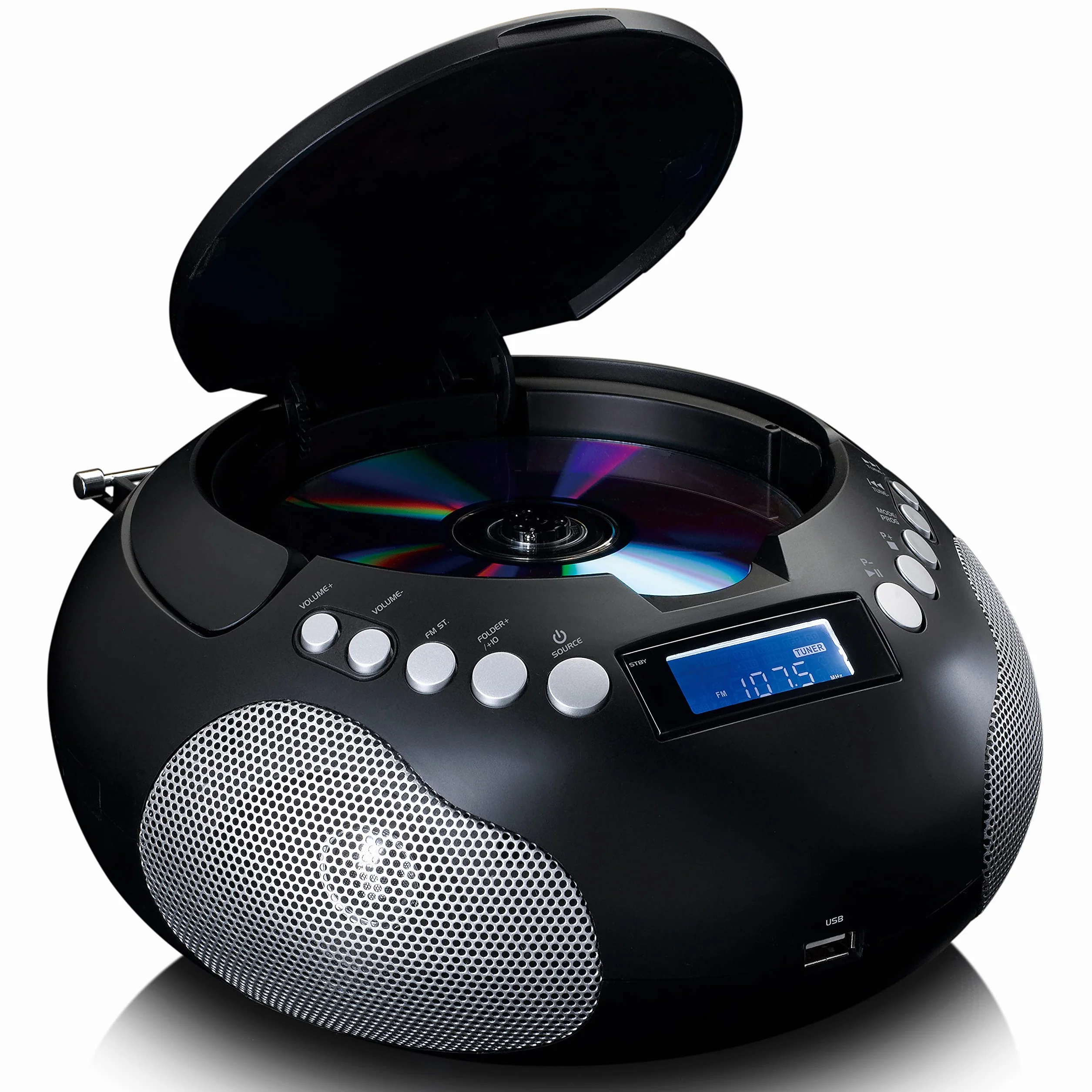 Lenco SCD-331 - Radio CD Portable - Bluetooth - Port USB - Stockage de titres programmable - Radio FM PLL - Écran LCD - Entrée AUX - Noir