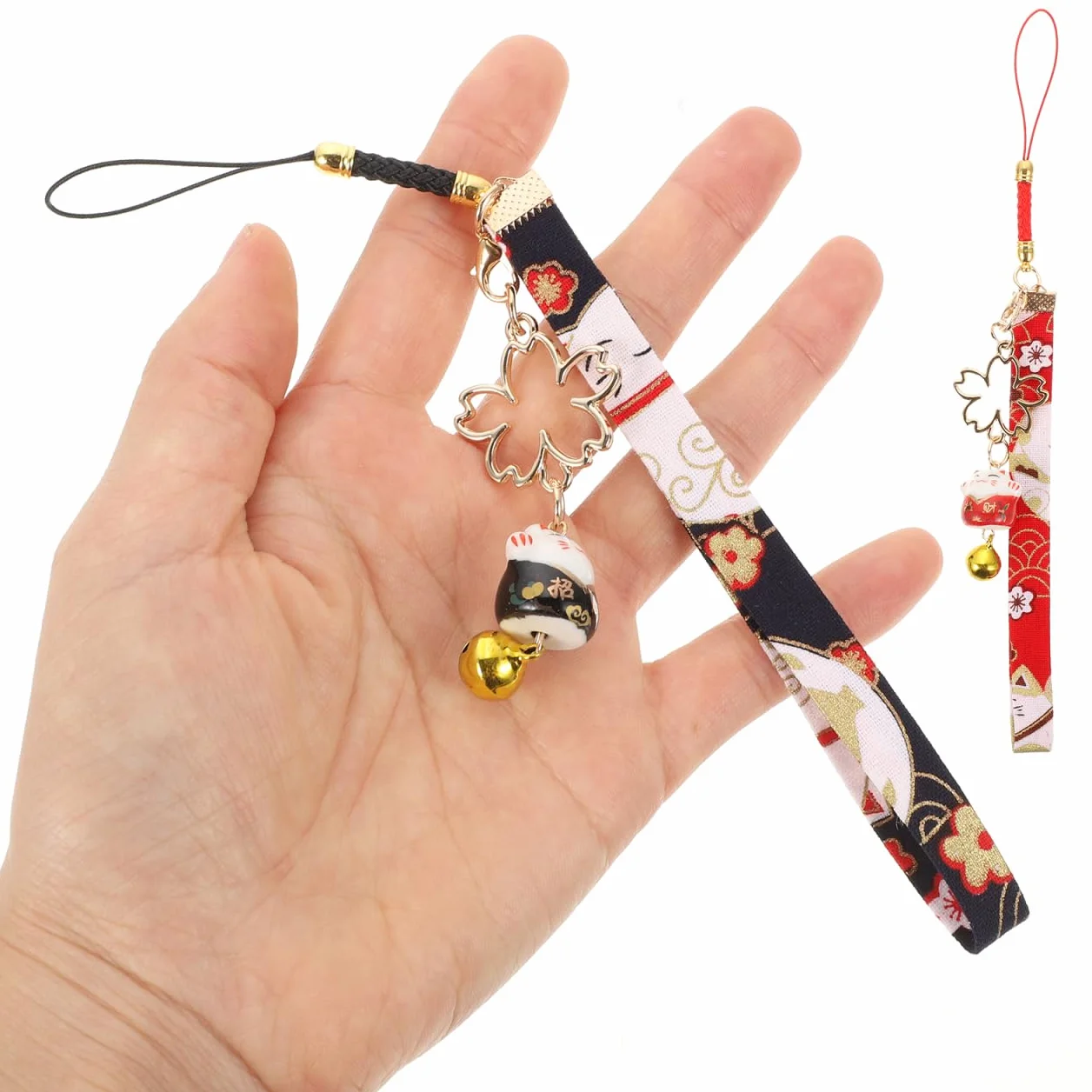 Lot de 2 Pendentifs Chat Fortune Clochette Japonaise pour Voiture Porte-clés Sac à Dos