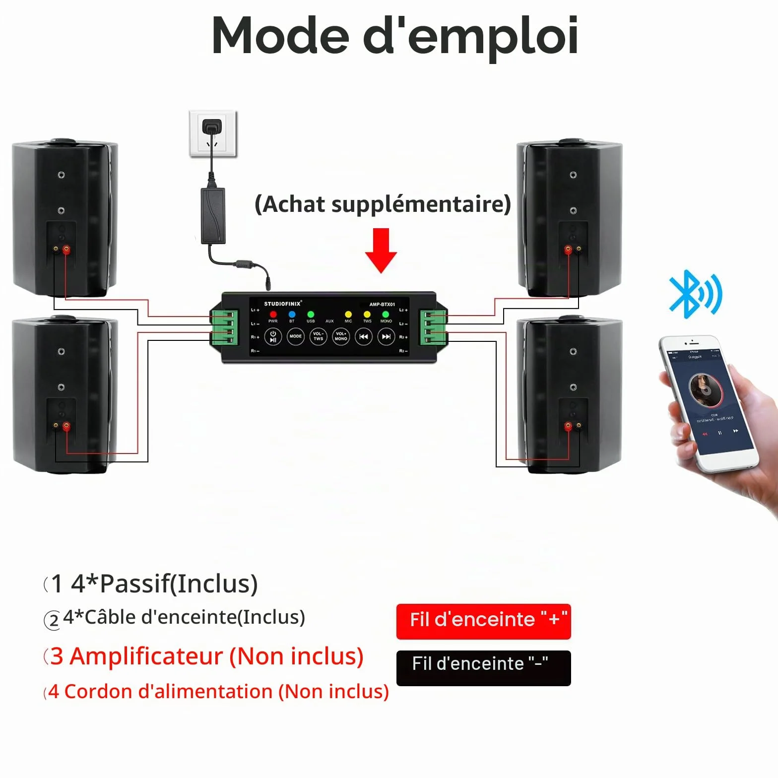 STUDIOFINIX Etanche Enceintes d'extérieur 5.25 Pouces avec 300 Watts de Basses puissantes, Couverture sonore stéréo à Large Plage, durabilité par Tous Les Temps (2 Paires, Noir)