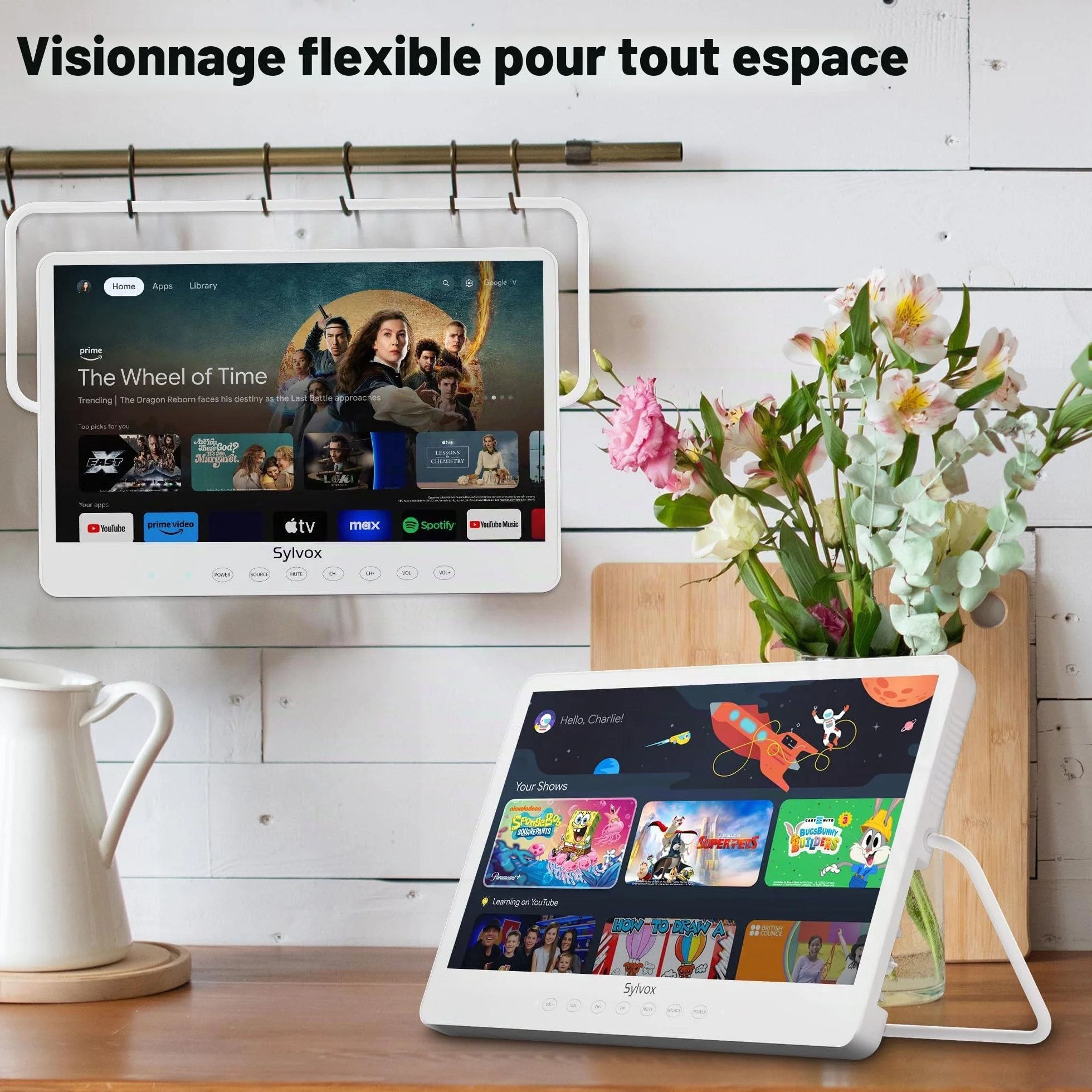 SYLVOX 15,6 Pouces Téléviseur Portable, Smart Google TV IP66 Étanche | Mini TV 1080P FHD Girevole 360°avec Poignée | DVB-C/T/T2/S2 | USB/HDMI -10000mAh (4-6 Heures) pour Camping, Chambre, Cuisine