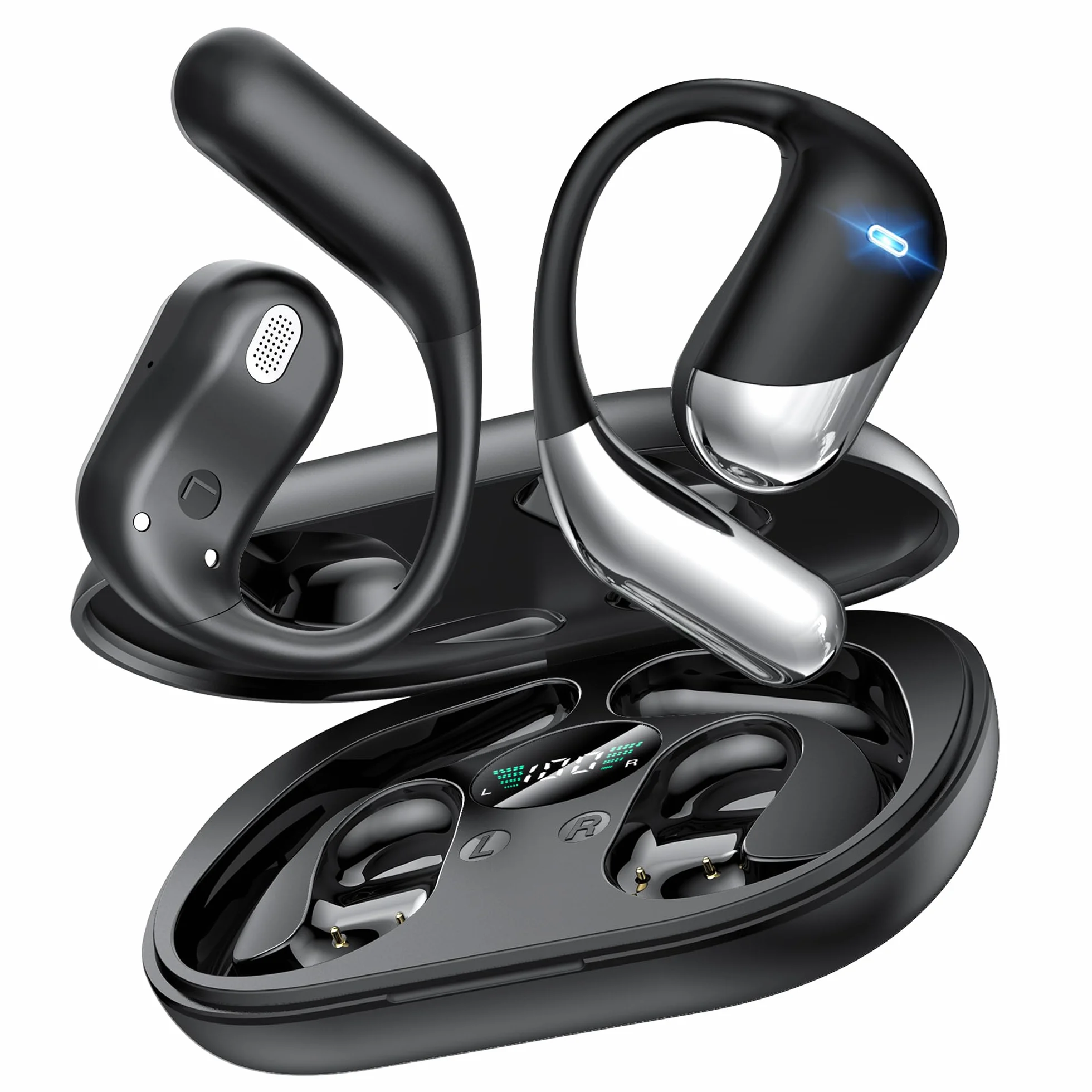 Paekole Casque à Conduction osseuse,écouteurs Bluetooth V6.1 sans Fil avec Micro,autonomie 80 h,écouteurs étanches IP7, Casque Sport avec Crochet d’Oreille pour Fitness/Musique/Appel
