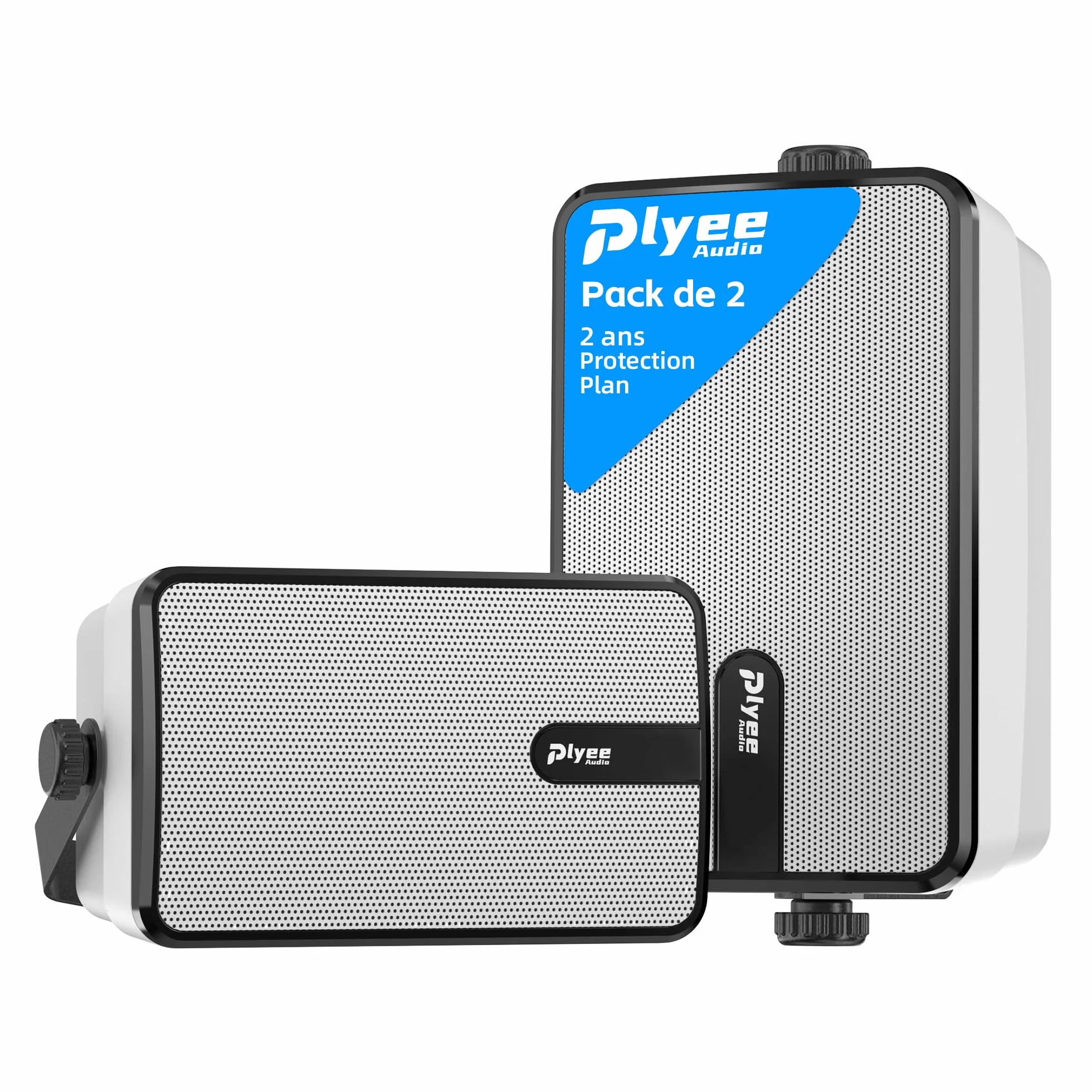 250W Haut-parleurs Bluetooth Extérieurs, Synchronisation sans Fil Entre Haut-parleurs, Montage Murale pour Terrasse, Véranda, Gazebo, Garage, Pack de 2 (MZ-632)
