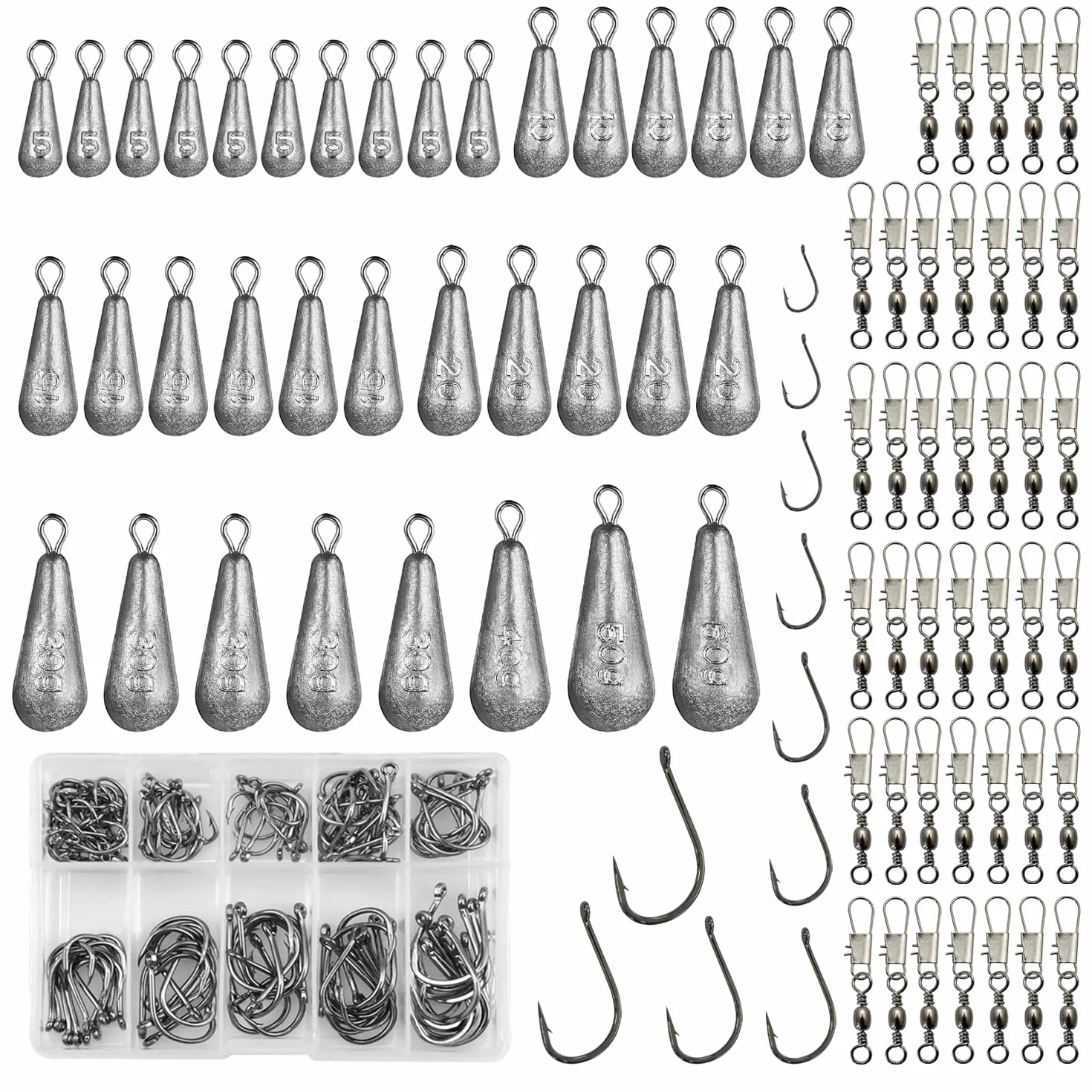 Set de Pêche 125 Pièces Plomb Emerillon Hameçon Truite Carpe Mer Accessoires