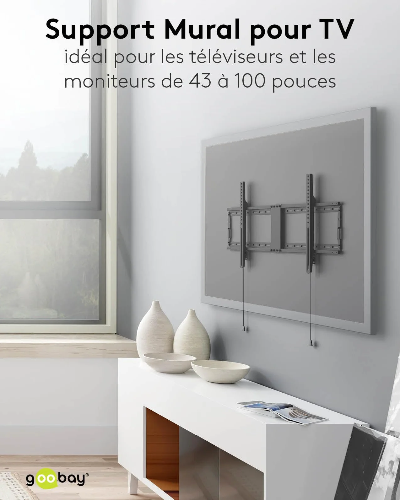 goobay Support TV Mural Fixe 43-100 Pouces Ultra-Plat 29 mm VESA 600x400 Jusqu'à 70 kg - Basic FIXED XL - 49742