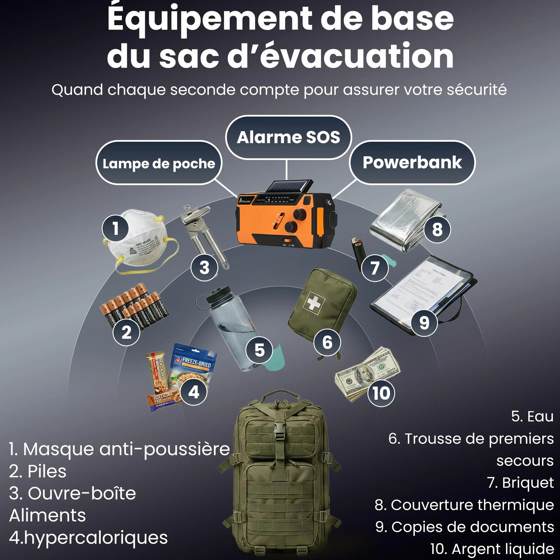Radio Portable d'Urgence à Manivelle avec Panneau Solaire 4000mAh FM/AM Torche LED SOS Extralink