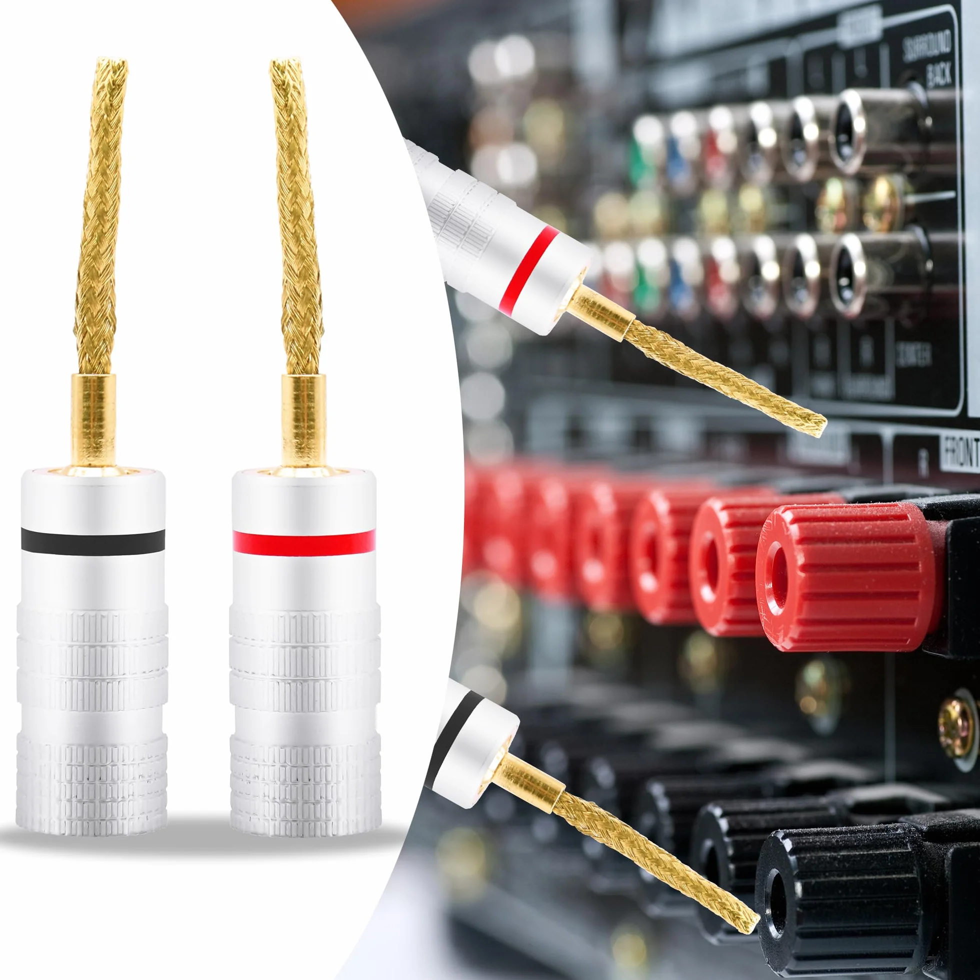 Flex Pin Banana Lot de 8 connecteurs tressés plaqués or 2 mm Soft Weaving Banana Pin Connectors Bornes sans soudure pour amplificateur, haut-parleur, câble audio maison