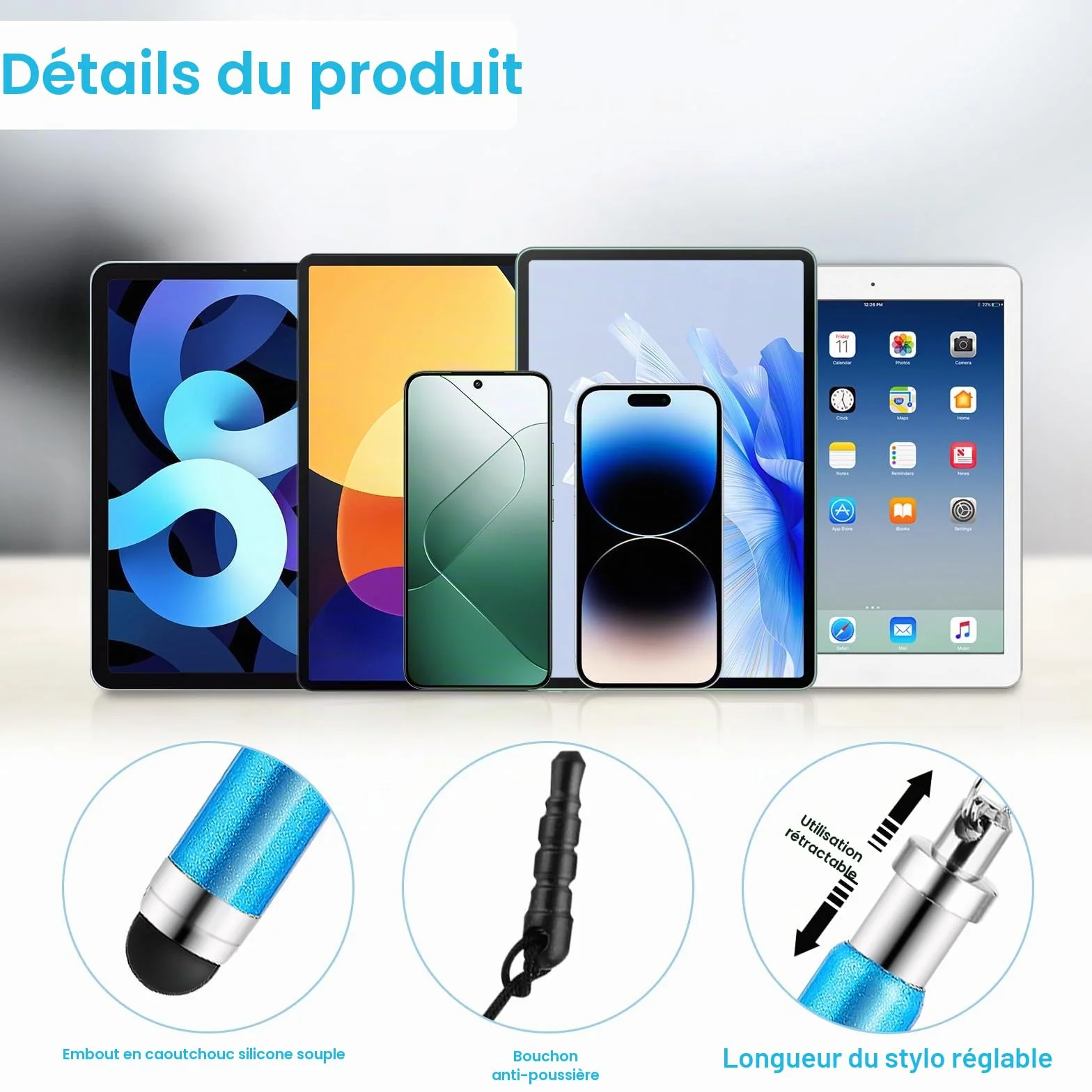 Lot de 10 mini stylets de haute précision pour écrans tactiles pour tous les smartphones, téléphones portables, tablettes et appareils à écran tactile universels