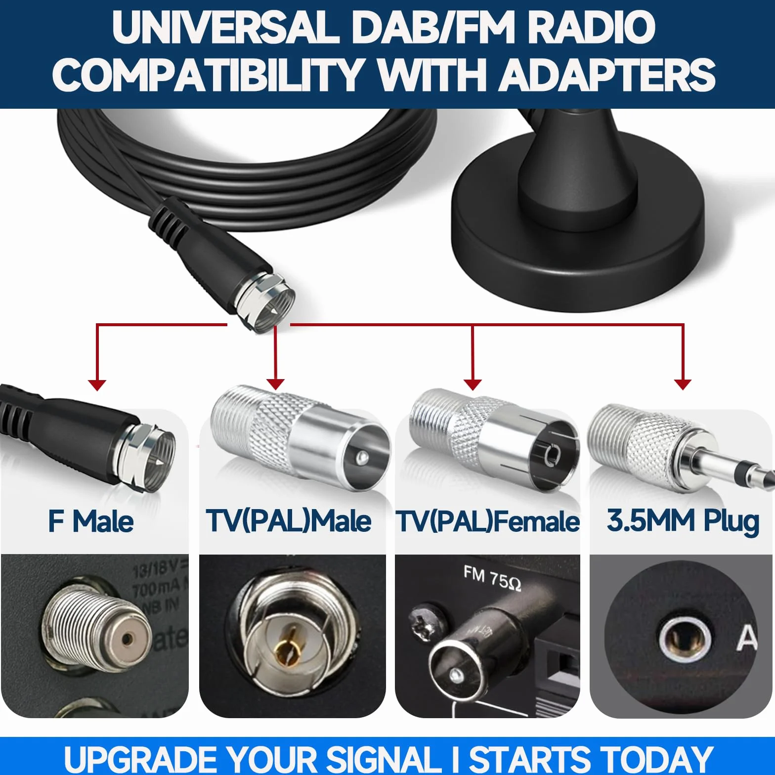 Bingfu Antenne Radio Dab FM Intérieure Télescopique 79 cm Antenne Numérique Amplifiée Maison avec Base Magnétique Câble de 3m pour Chaine HiFi Ampli Tuner FM Dab+ Dab Poste Radio Récepteur AV Stéréo