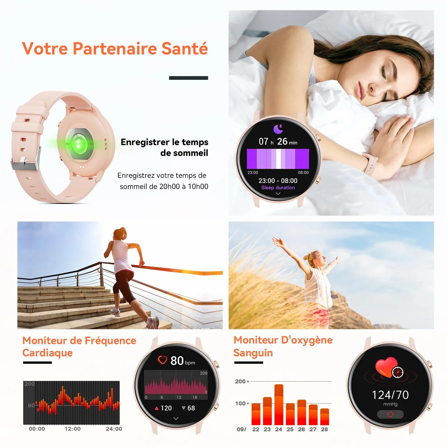 Hwagol Montre Connectée Homme Femme 1.39" Smartwatch avec Podometre, Moniteur Sommeil, avec 140+ Sportifs, Smartwatch Montre Intelligente Bracelet pour Android iOS